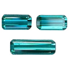 3 Piece Indicolite Tourmaline Set Emerald Cut Natural Afghan Gemstones