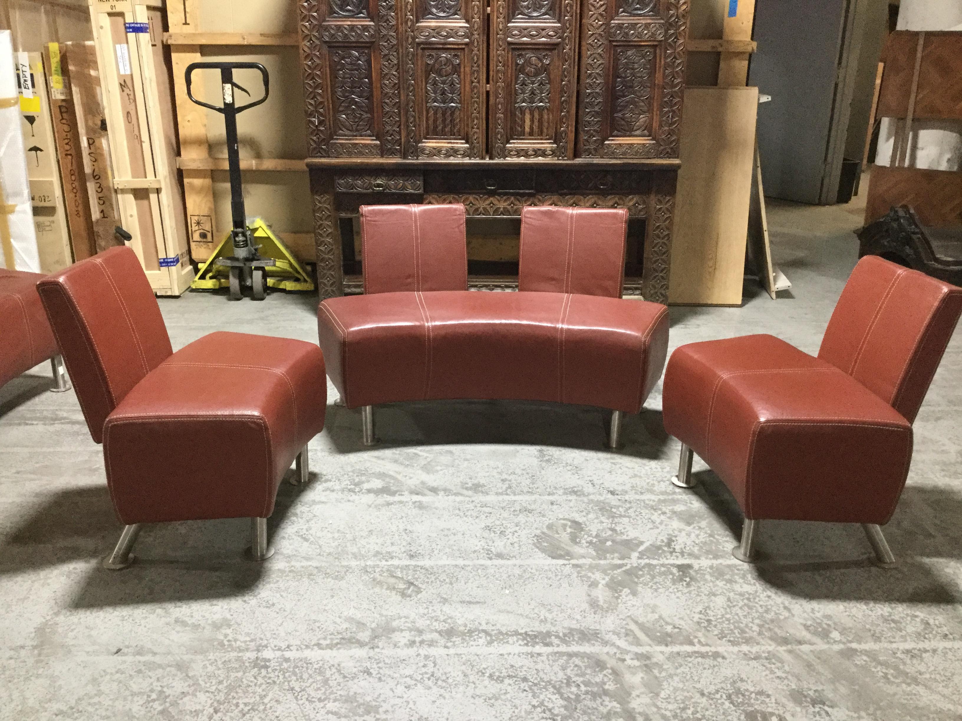 20th Century 3 Piece Italian Industrial Leather and Chrome Salon For Sale