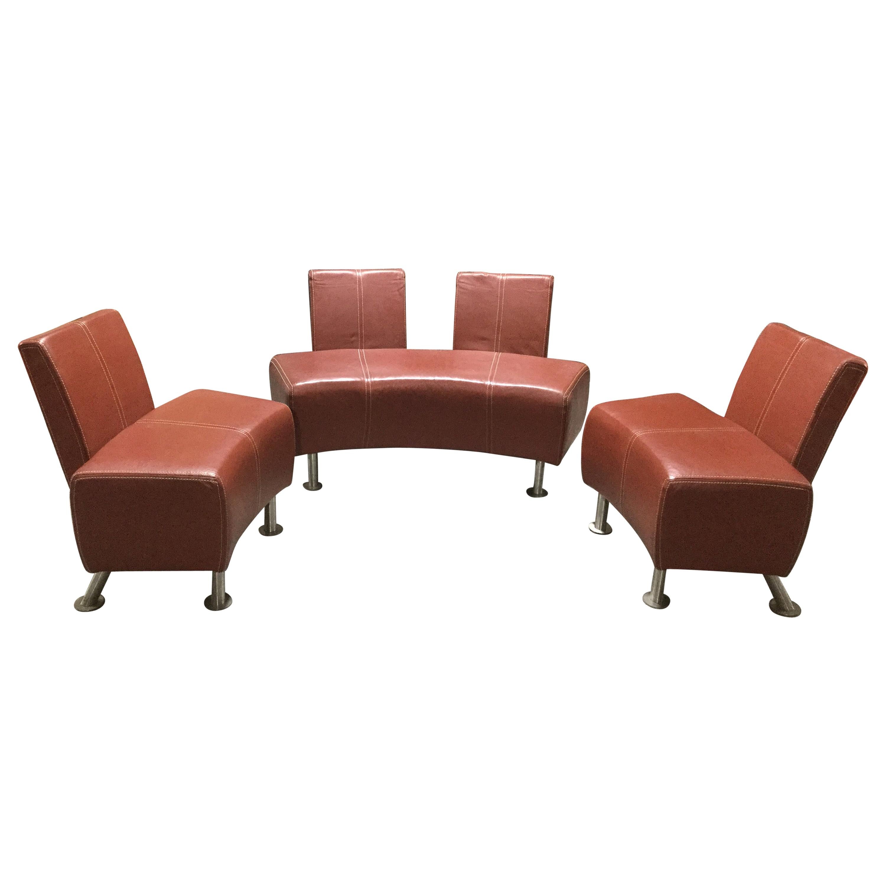 3 Piece Italian Industrial Leather and Chrome Salon For Sale