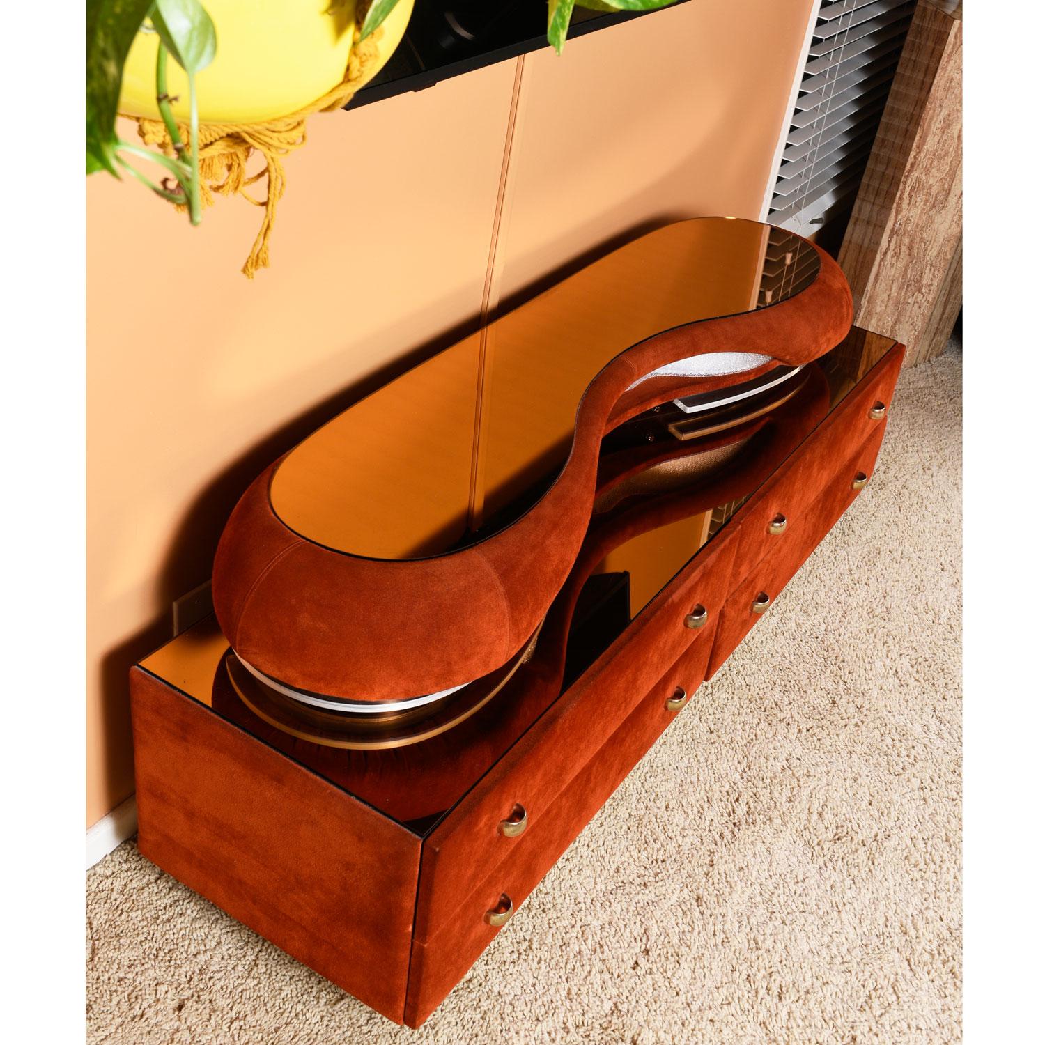 3-Piece Italian Modern Mirrored Top Lighted Suede Dresser & Mirror by Verardo For Sale 9