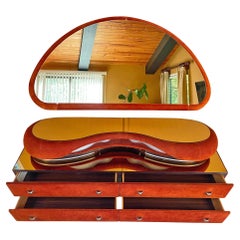 3-Piece Italian Modern Mirrored Top Lighted Suede Dresser & Mirror by Verardo