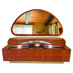 3-Piece Italian Modern Mirrored Top Lighted Suede Dresser & Mirror by Verardo