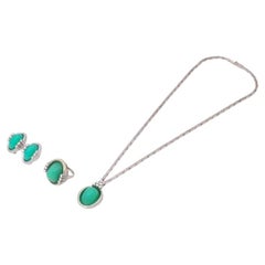 3-Piece Jewelry Set with Chrysoprase Cabochon and Diamonds