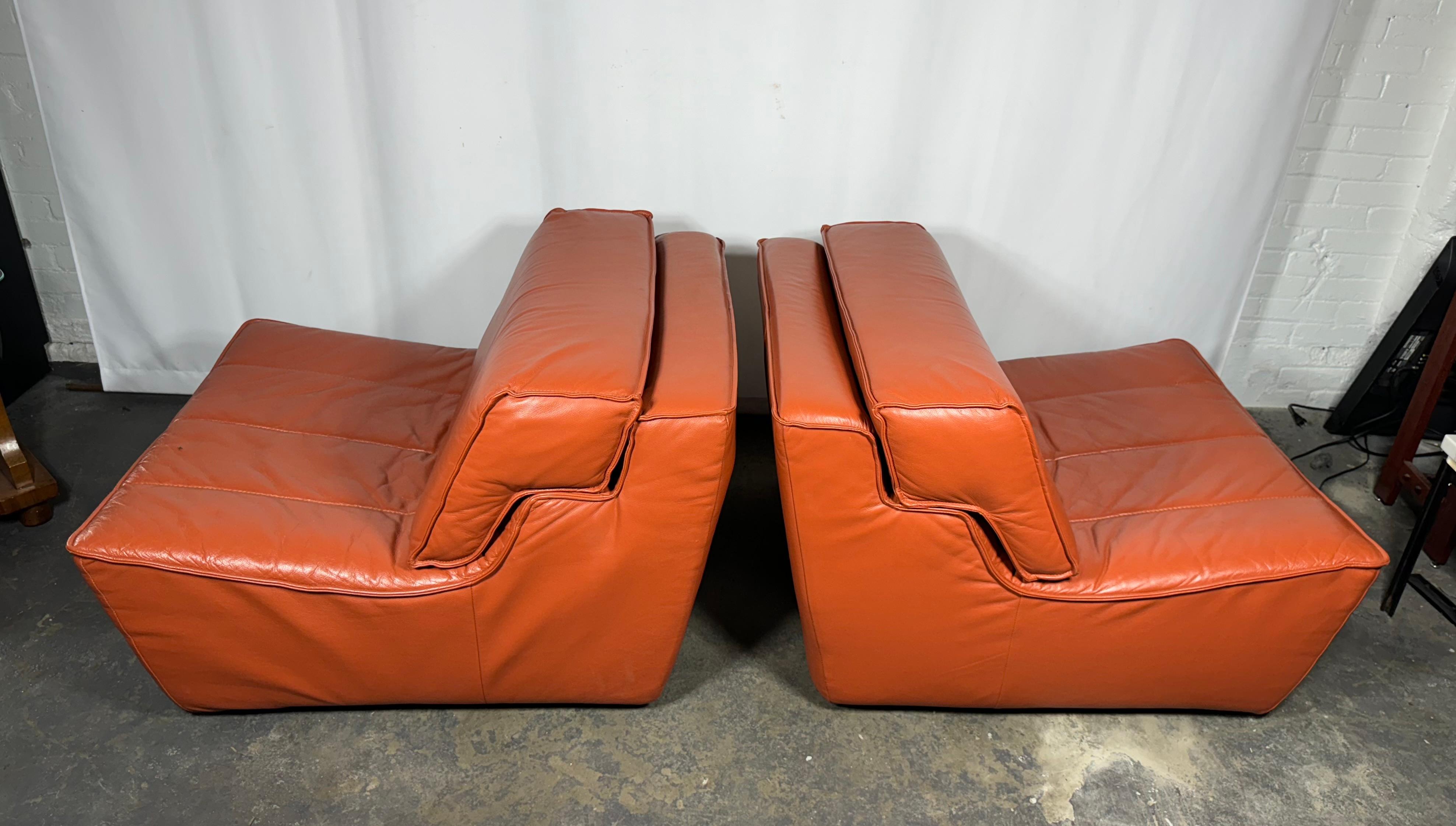 Stunning 3 Piece De Sede Style Leather suite attribited to Sylvain Joly for Chateau d'Ax, Made in Italy,, 2011.. consisting of two chairs and over-sized ottoman.. Amazing color ! Photos do it no justice.. Best quality supple / butter leather.. 