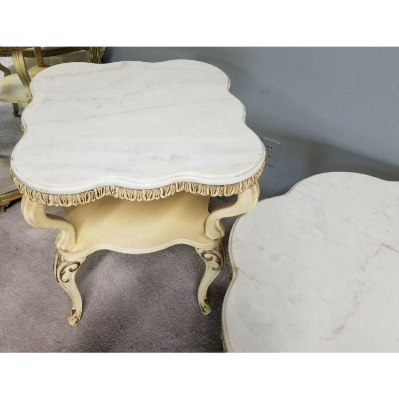 3 Piece Mid Century French Louis XV Marble Coffee + End Side Tables In Good Condition In Lake Worth, FL