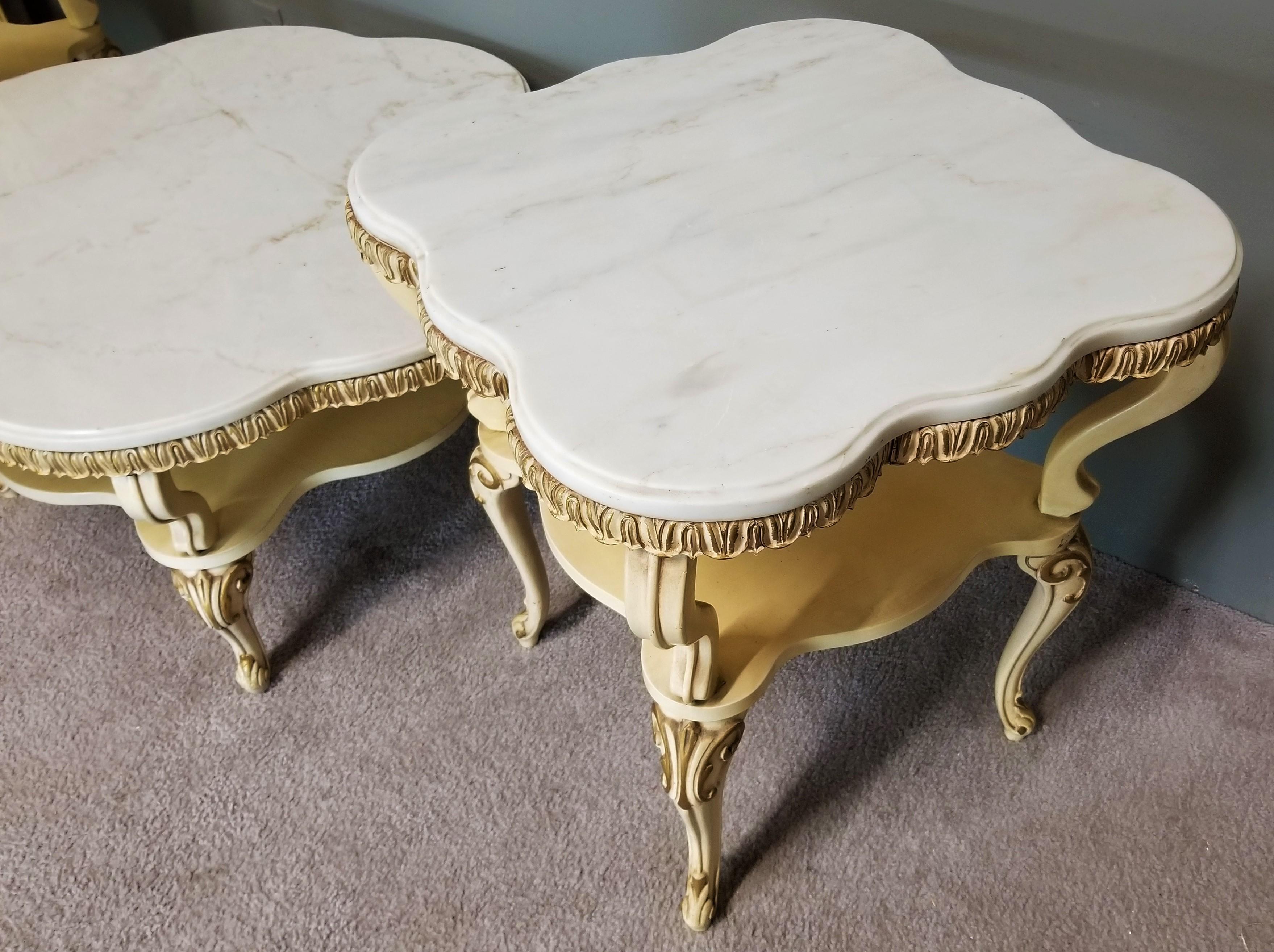 Mid-20th Century 3 Piece Mid Century French Louis XV Marble Coffee + End Side Tables