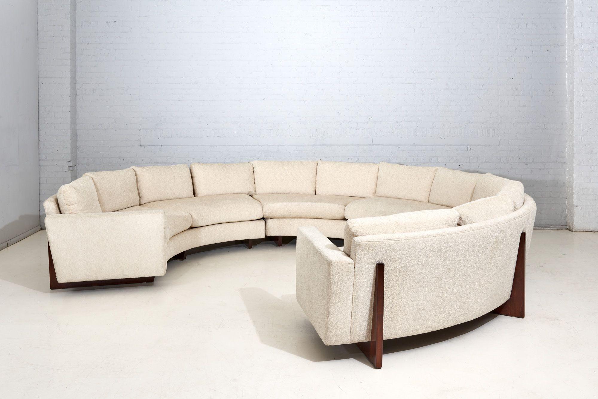 Mid-Century Modern 3 Piece Circular Sectional Sofa w/walnut by Ransom Culler for Thayer Coggin 1960 For Sale