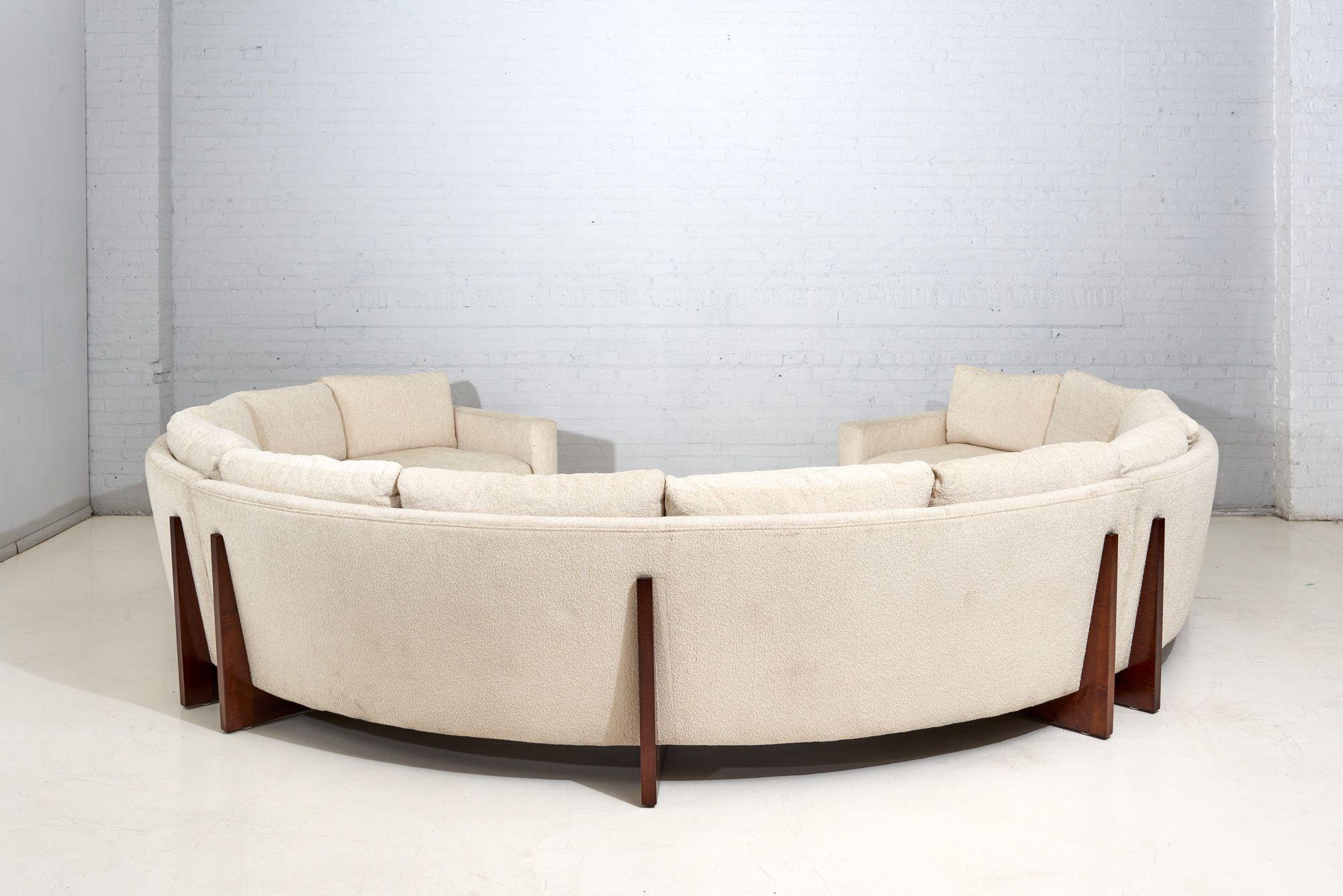 American 3 Piece Circular Sectional Sofa w/walnut by Ransom Culler for Thayer Coggin 1960 For Sale