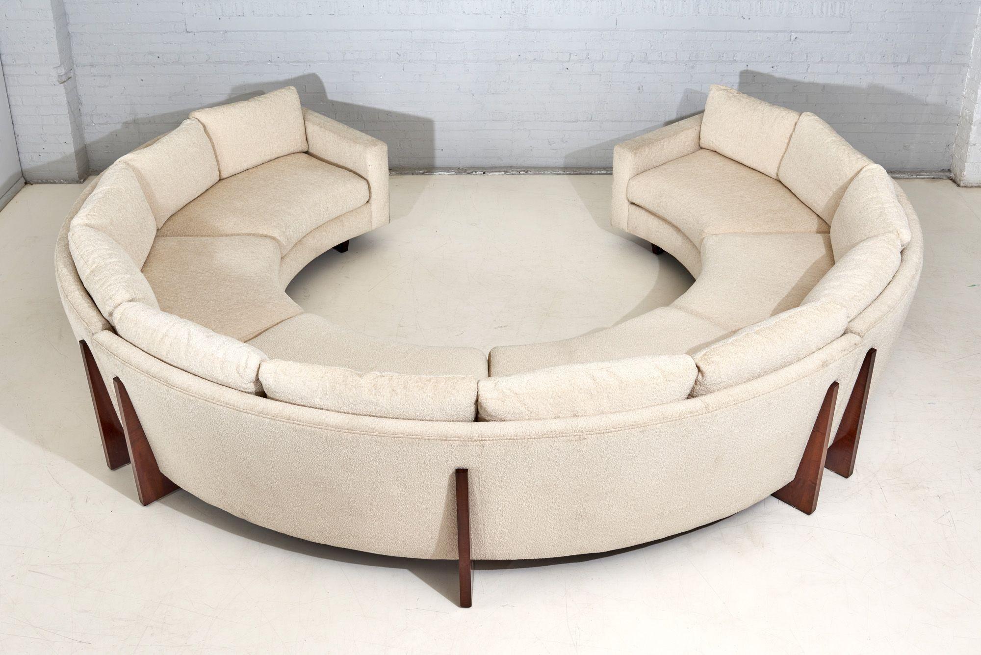 3 Piece Circular Sectional Sofa w/walnut by Ransom Culler for Thayer Coggin 1960 In Good Condition For Sale In Chicago, IL