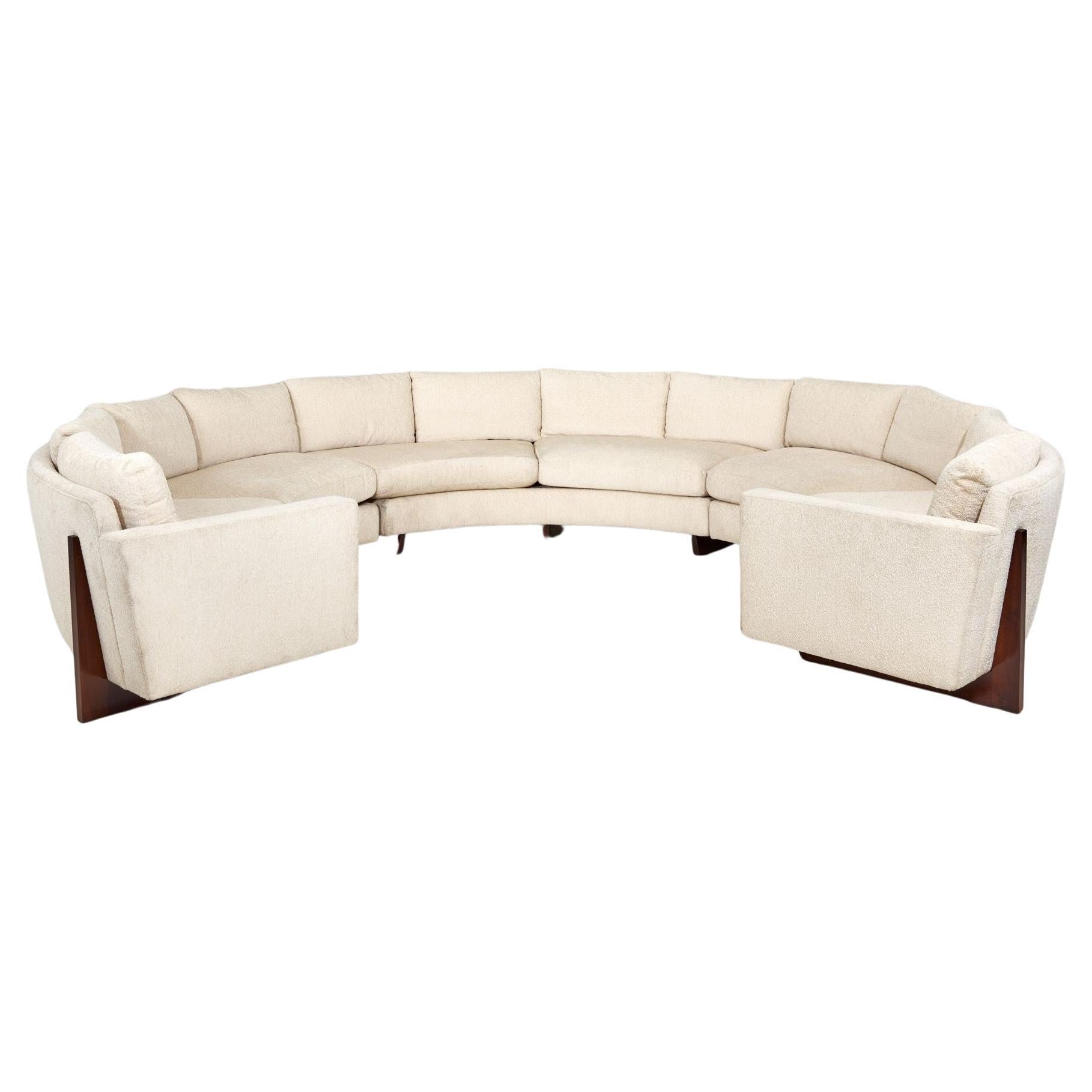 Monumental Milo Baughman Circular Sectional Sofa w/walnut for Thayer Coggin, 1960. Original upholstery in excellent vintage condition. Walnut has been restored.