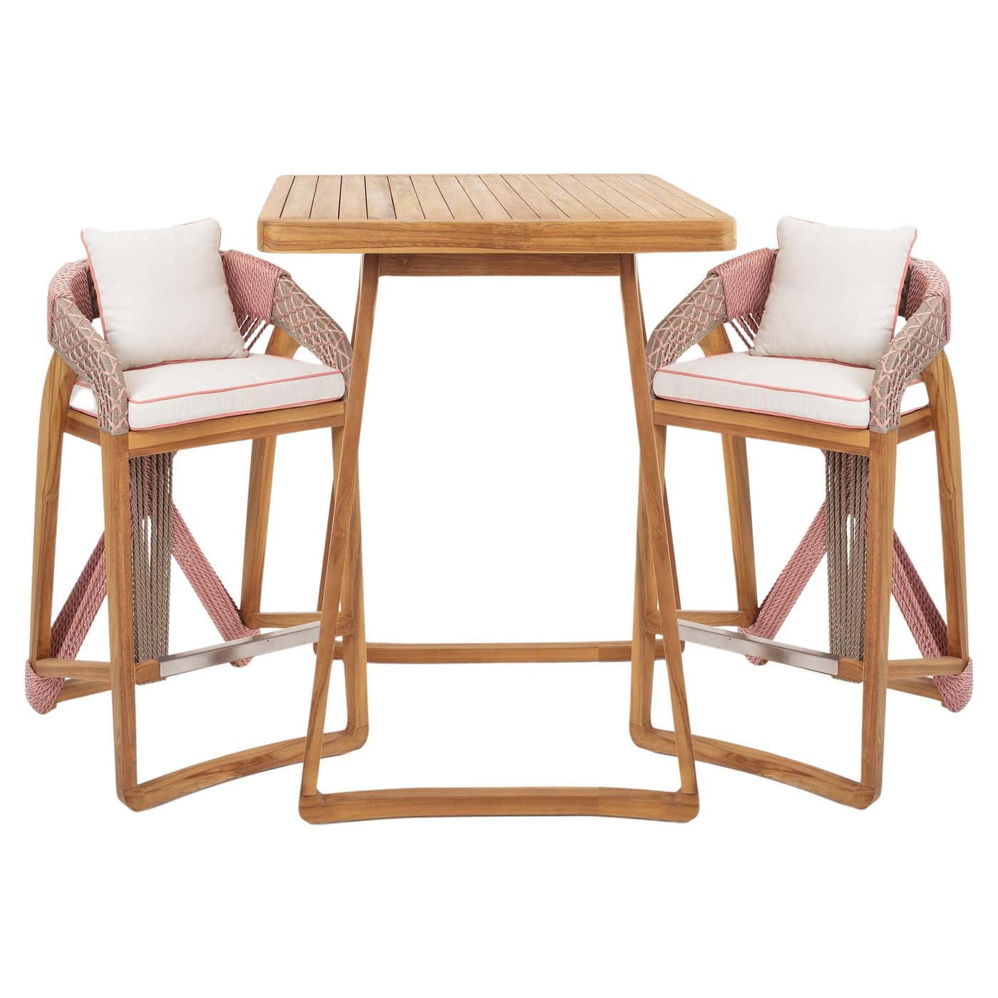 3-Piece Outdoor Bar Height Table and Stools in Solid Teak For Sale at ...