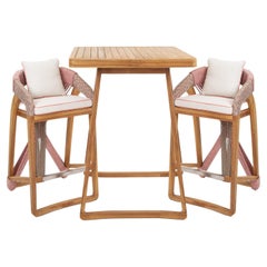3-Piece Outdoor Bar Height Table and Stools in Solid Teak
