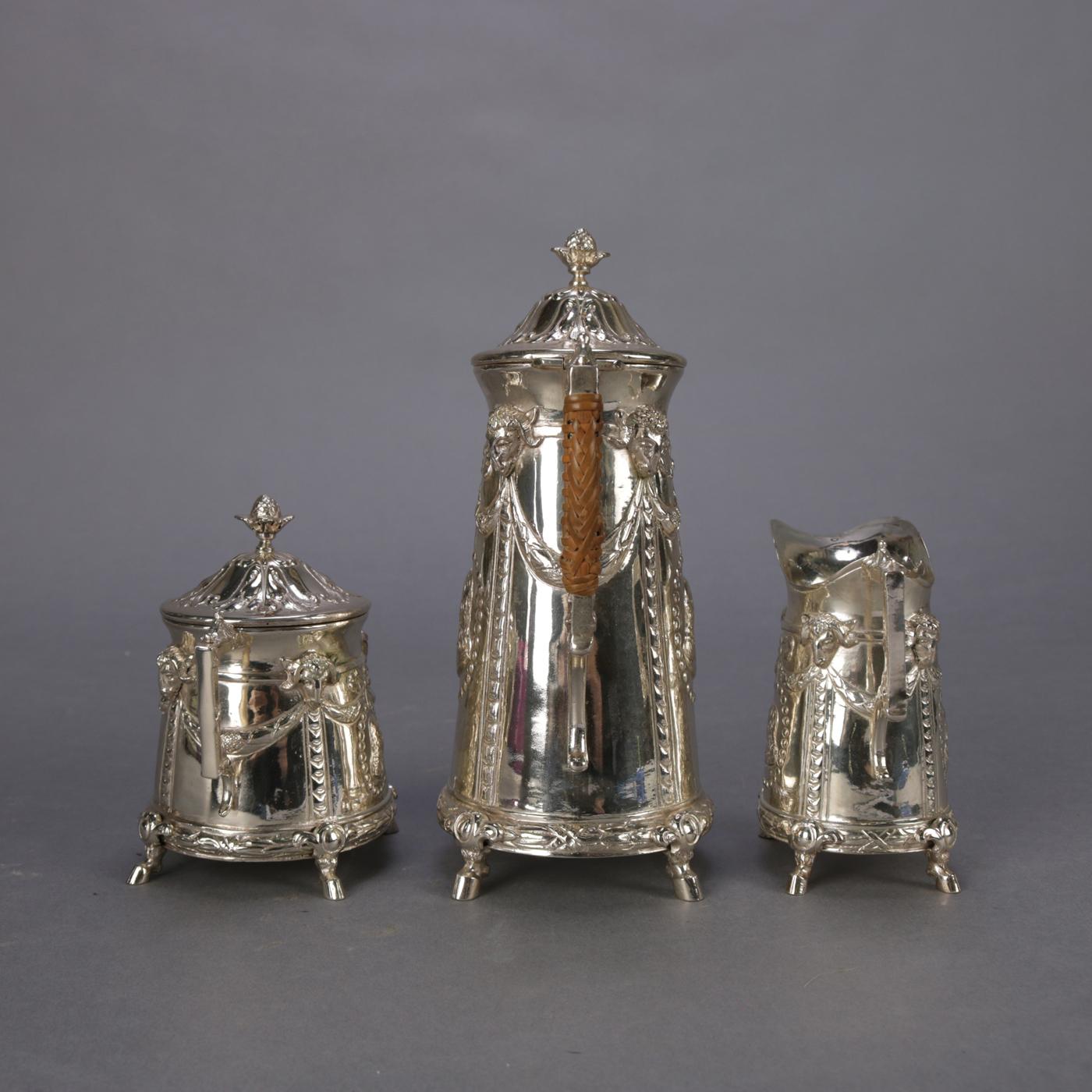 20th Century 3-Piece Petite German .800 Silver Georg Roth Hanau Cameo Repousse Tea Set