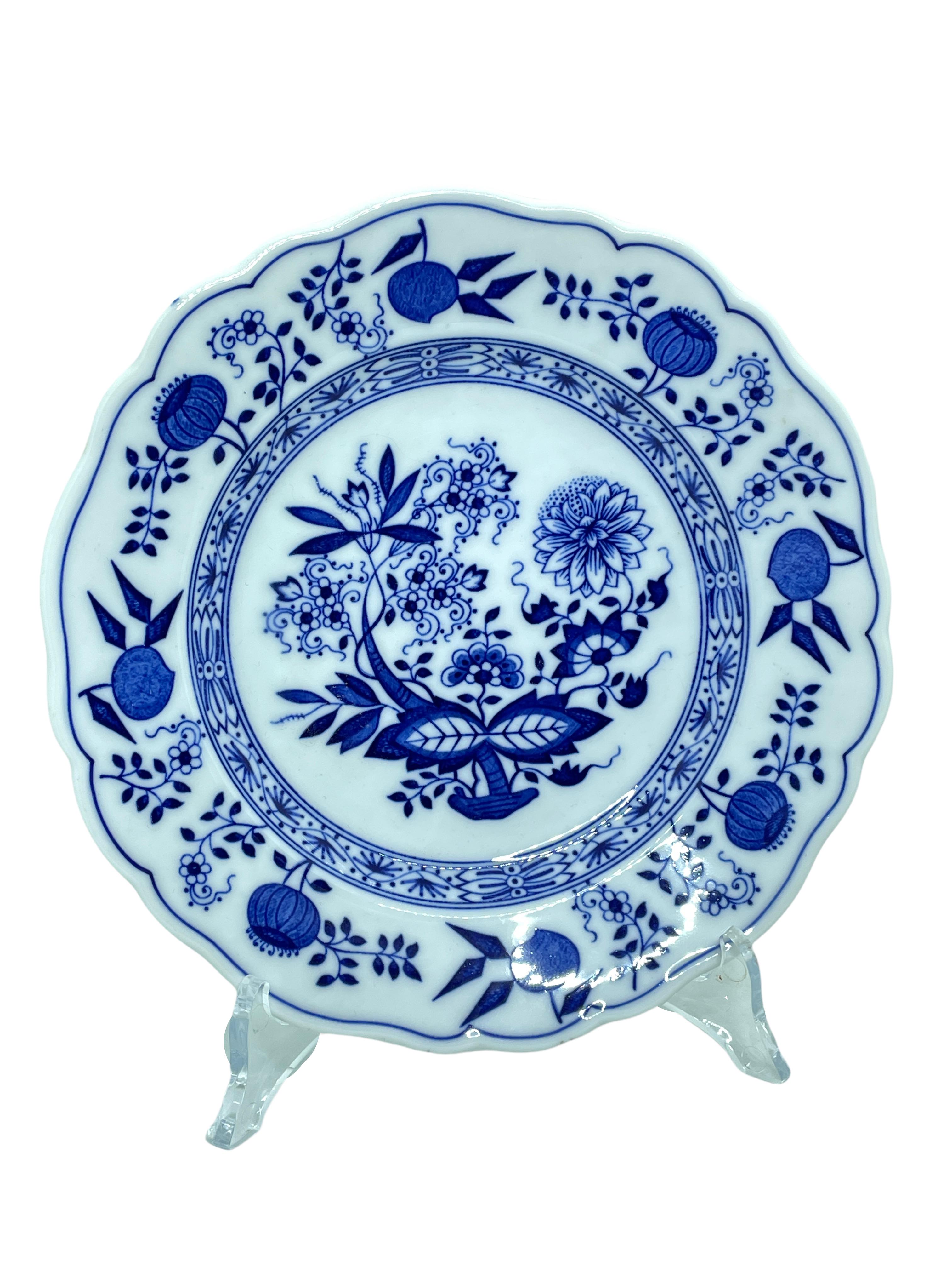 Allemand Service à café de 3 pièces, soucoupe, assiette, assiette Hutschenreuther Blue Onion en vente
