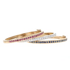 3-Piece Ruby Sapphire and Diamond Bangle Bracelet Set