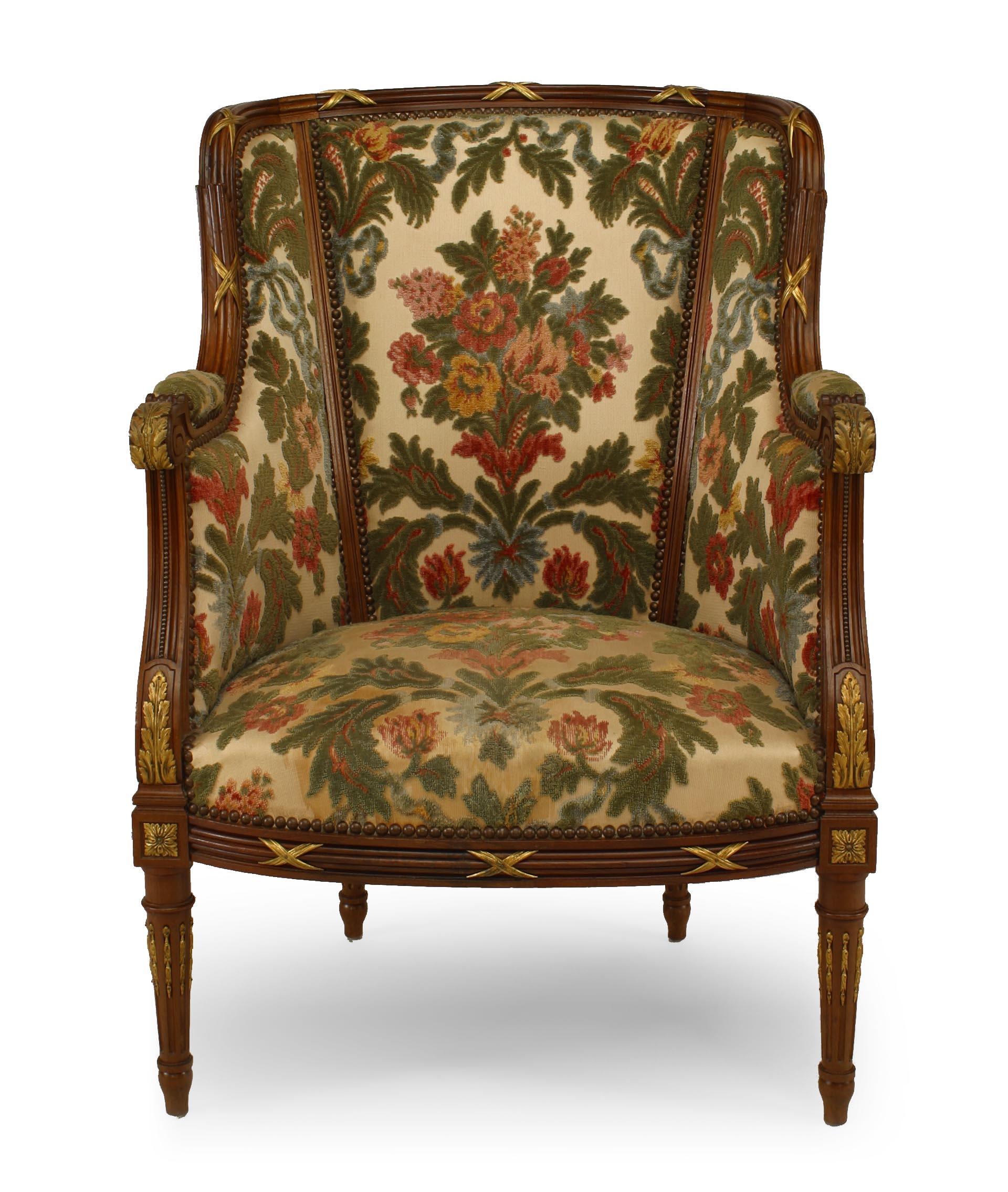 3-Piece Set of French Louis XVI Velvet Berg√©res In Good Condition In Queens, NY