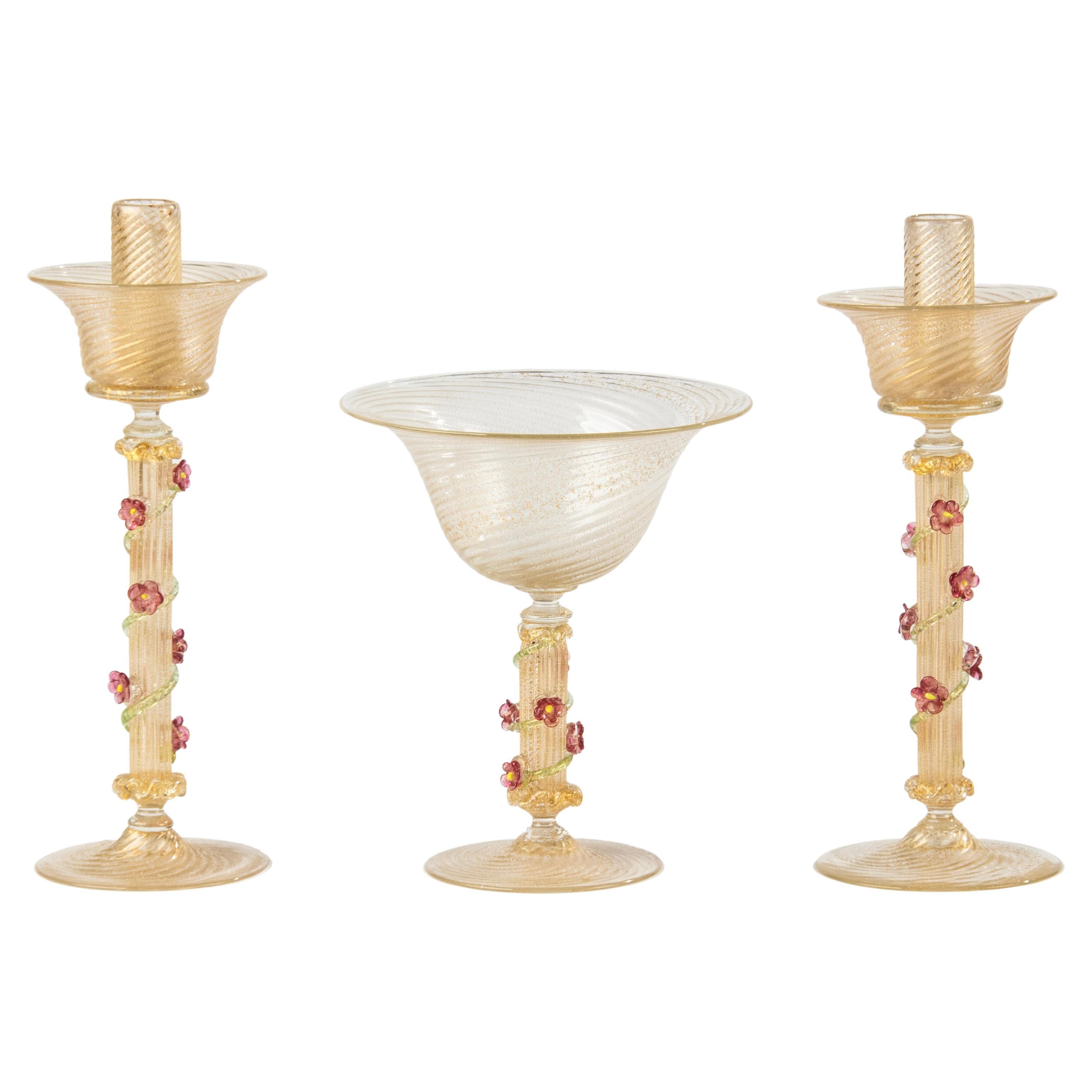 Ensemble de 3 pièces de bougies en verre de Murano