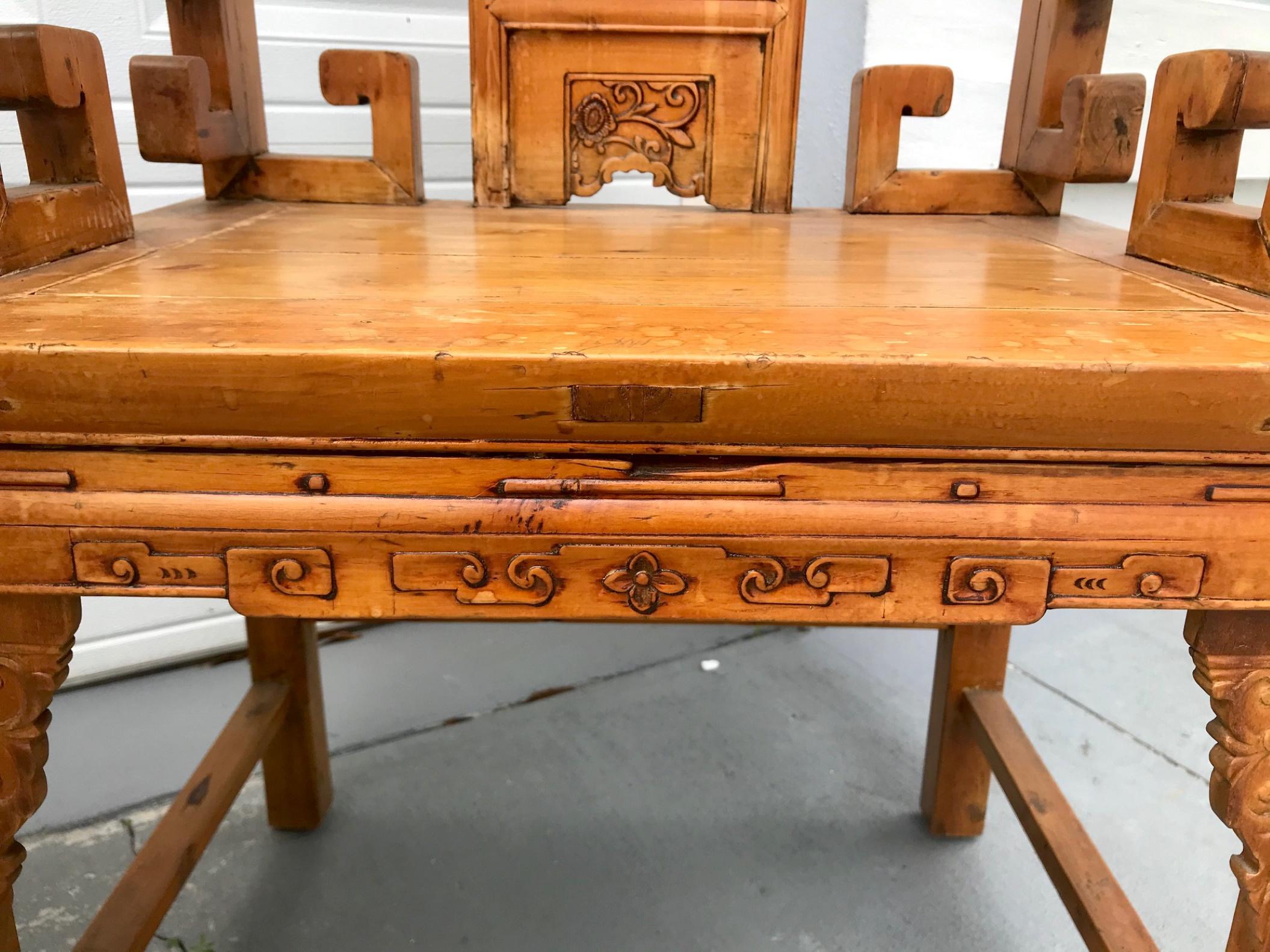19th Century 3-Piece Set of Qing Dynasty Armchairs and Table For Sale