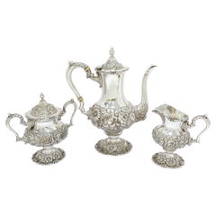 3 Piece, Sterling Silver Stieff Vintage Floral Repousse Tea / Coffee Service