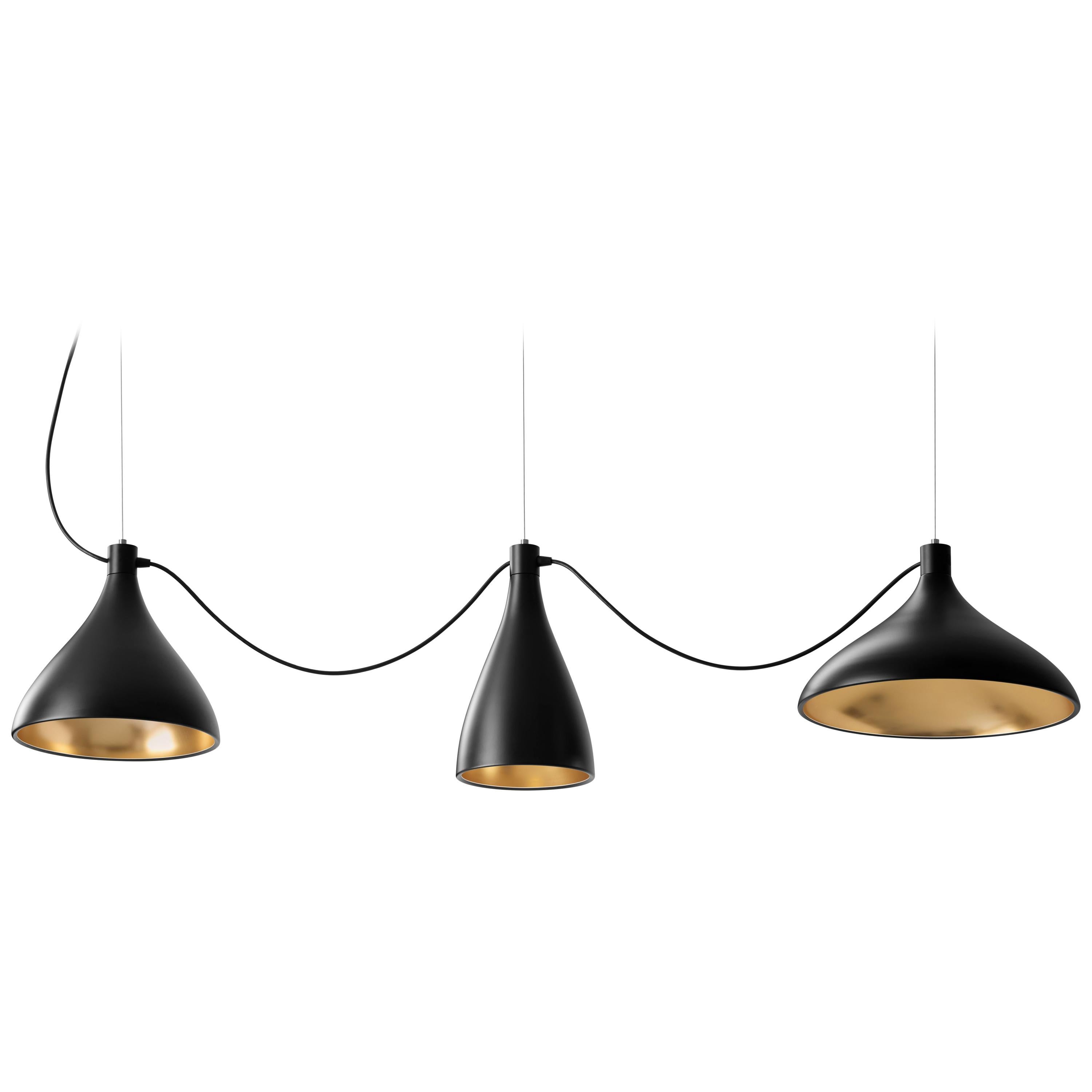 3-Piece Swell String Chandelier in Black and Brass by Pablo Designs For Sale