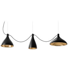 3-Piece Swell String Chandelier in Black and Brass by Pablo Designs