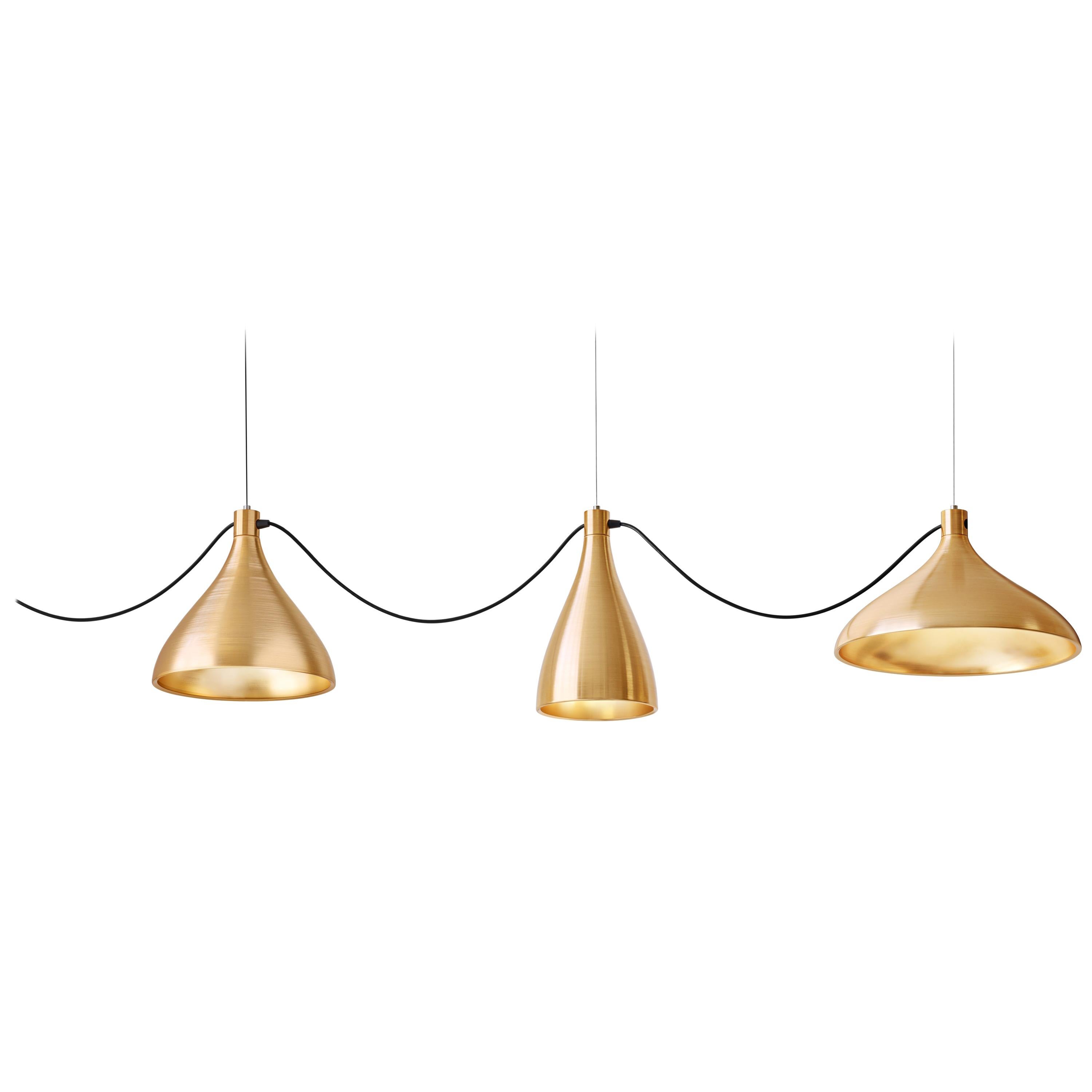 3-Piece Swell String Chandelier in Brass by Pablo Designs For Sale