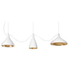 3-Piece Swell String Chandelier in White and Brass by Pablo Designs
