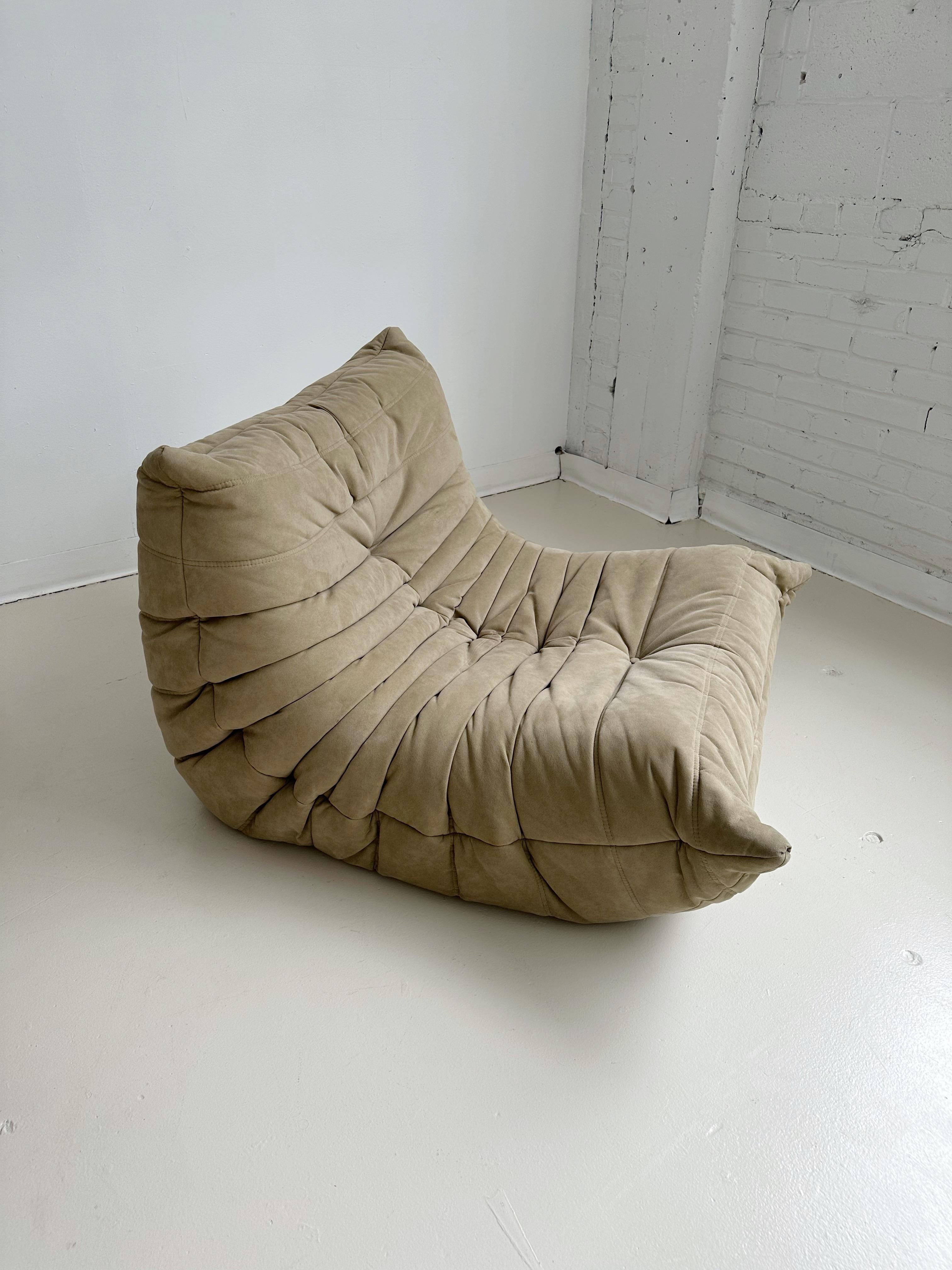 Polyester 3 Piece TOGO Sofa Set by Michel Ducaroy for Ligne Roset in Sand Alcantara