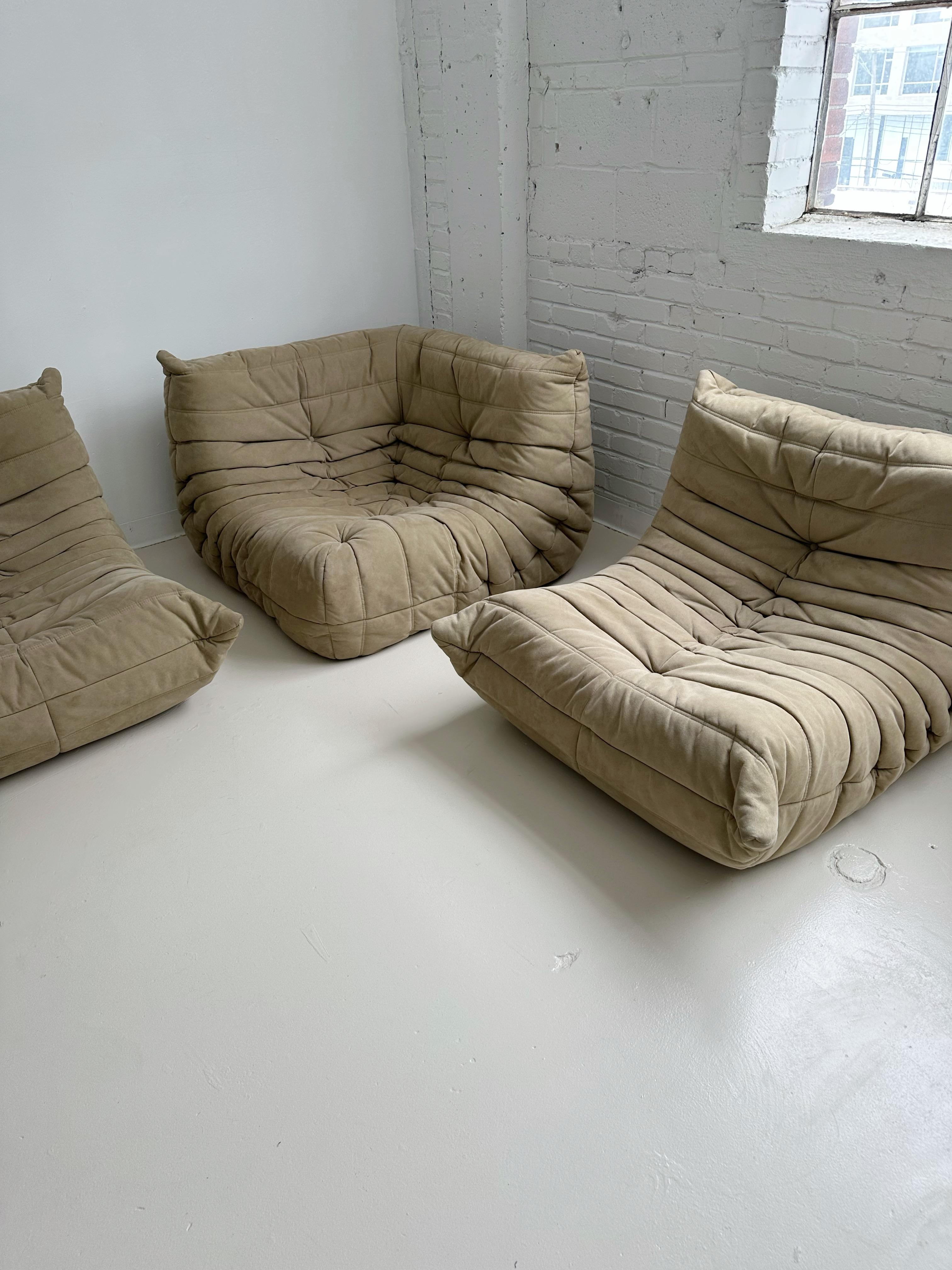 3 Piece TOGO Sofa Set by Michel Ducaroy for Ligne Roset in Sand Alcantara 9