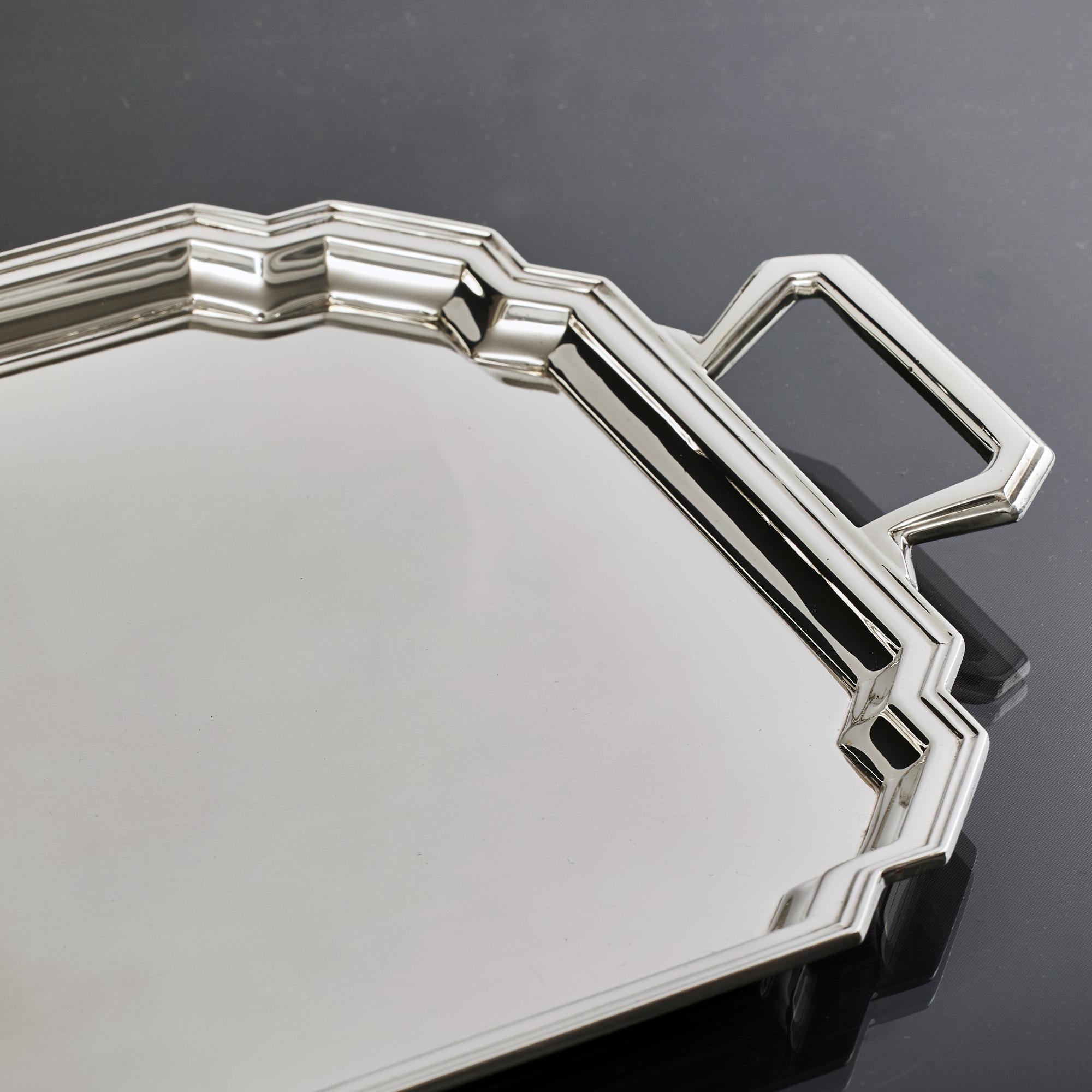 Mid-20th Century Art Deco silver drinks or tea tray For Sale