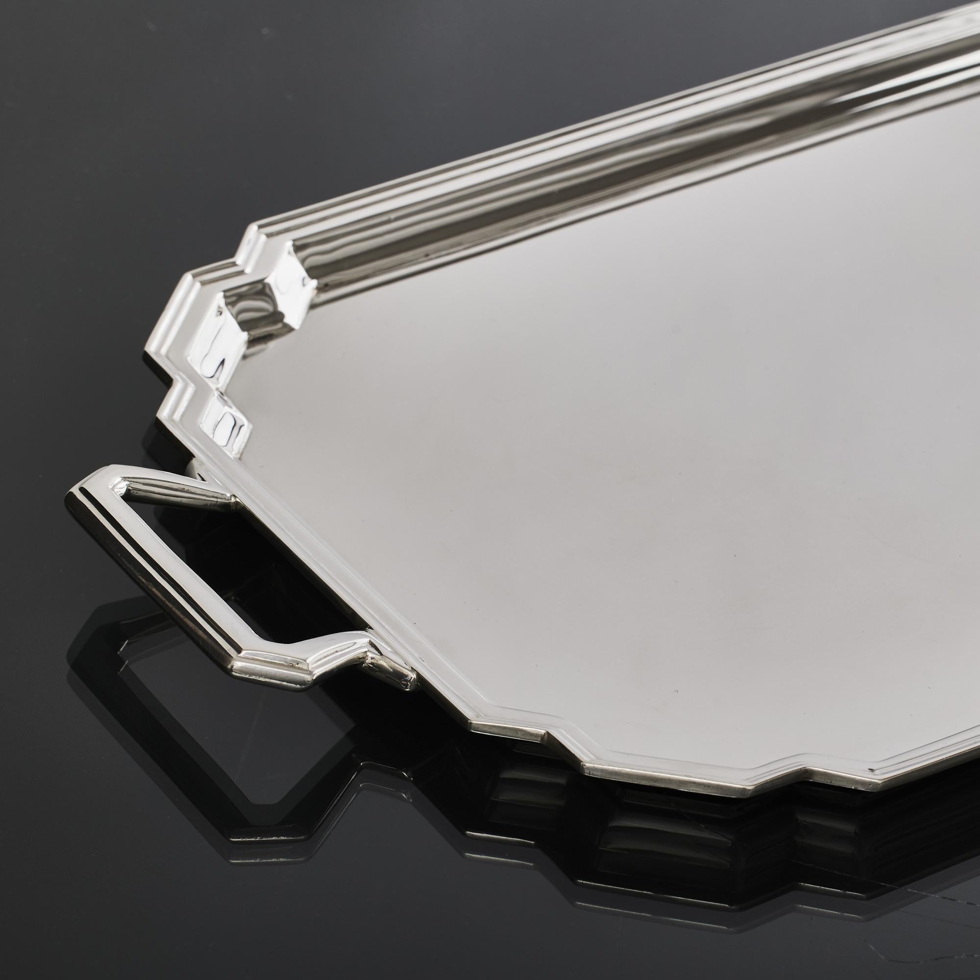 Sterling Silver Art Deco silver drinks or tea tray For Sale