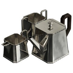 3-teiliges trapezförmiges Teeservice aus Art Deco Silber