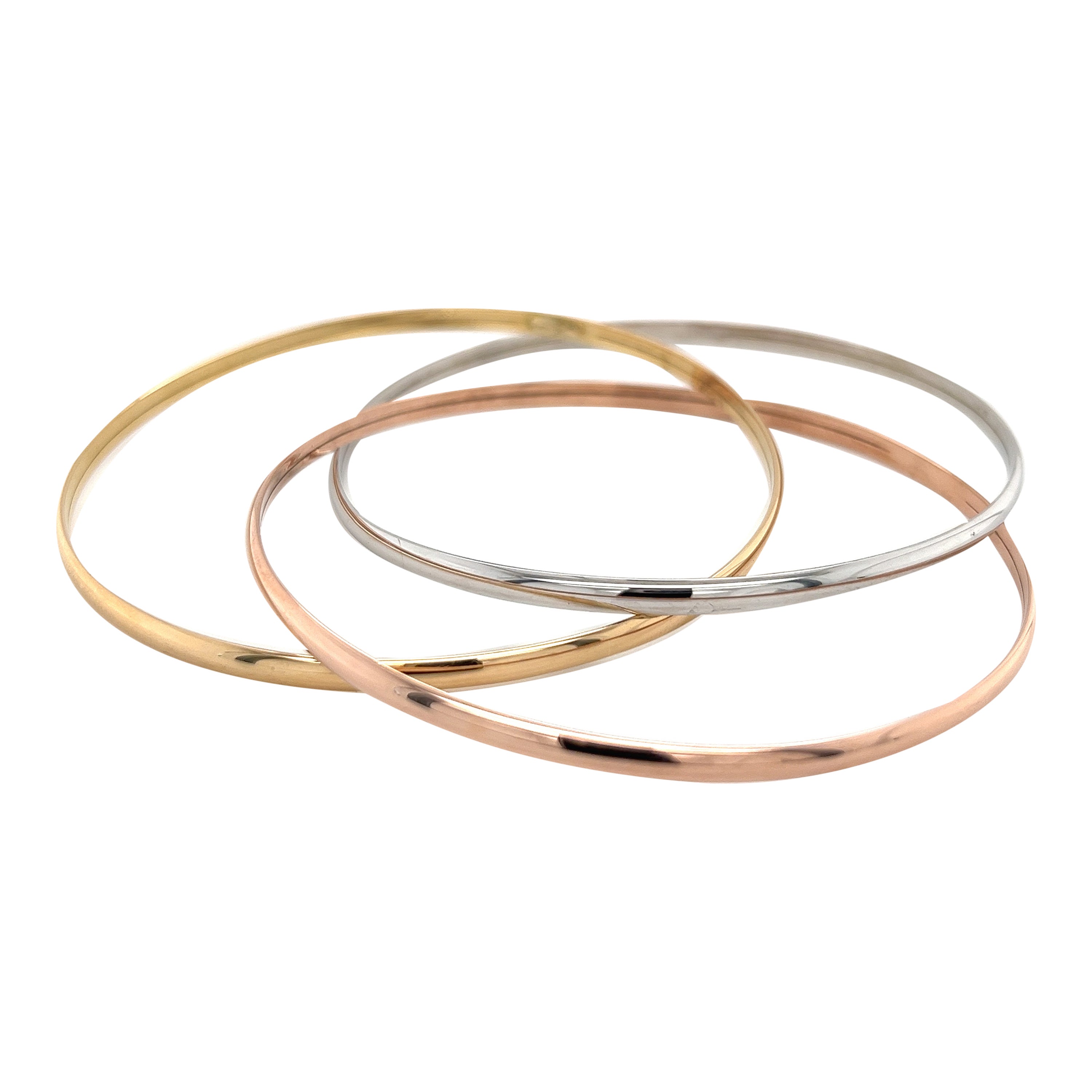 3 Piece Tri-Color Gold Bangle in 18k Solid Gold For Sale
