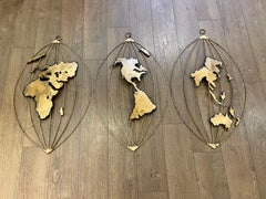 3 Piece World Map in the Style of Curtis Jere in Gold Finish