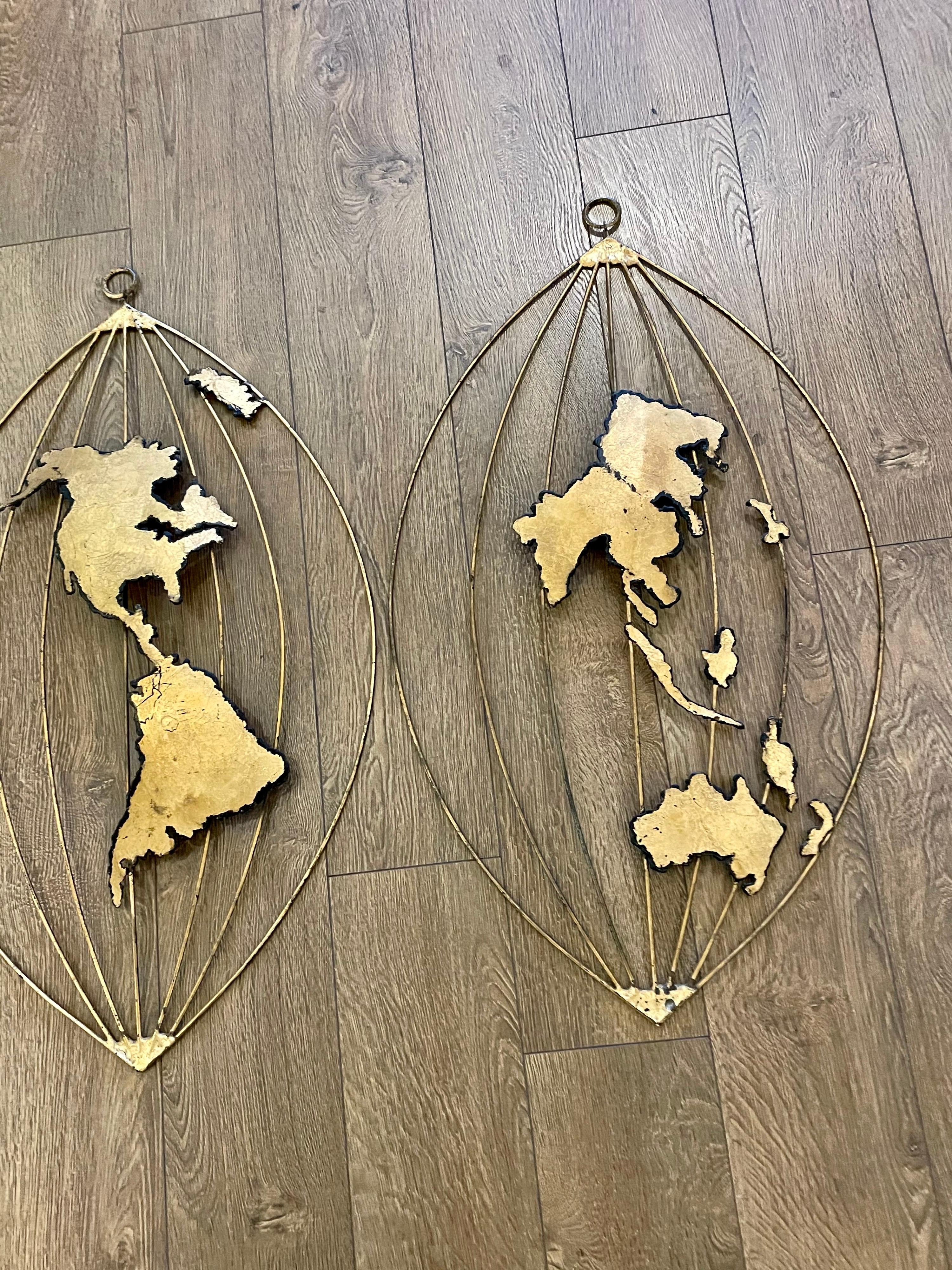 Metal 3 Piece World Map in the Style of Curtis Jere in Gold Finish