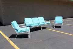 3 Piece Wrought Iron Woodard Metal Patio Set Reversable Cushions Sofa & 2 Chairs