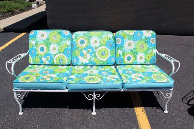 3 Piece Wrought Iron Woodard Metal Patio Set Reversable Cushions Sofa — free download