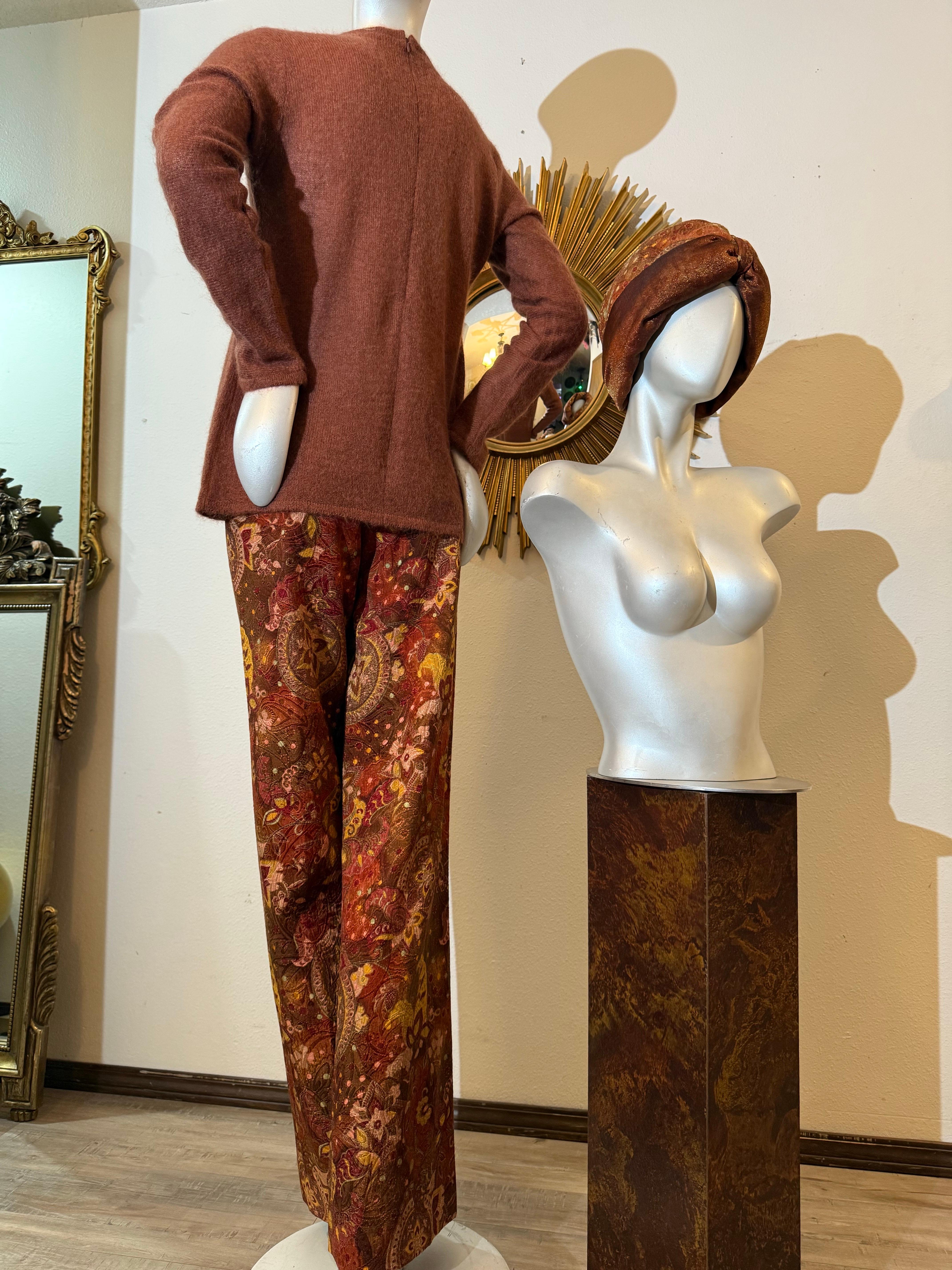 Tunique 3 pièces en mohair Yves Saint Laurent / Pantalon en soie Paisley / Turban assorti en vente 1