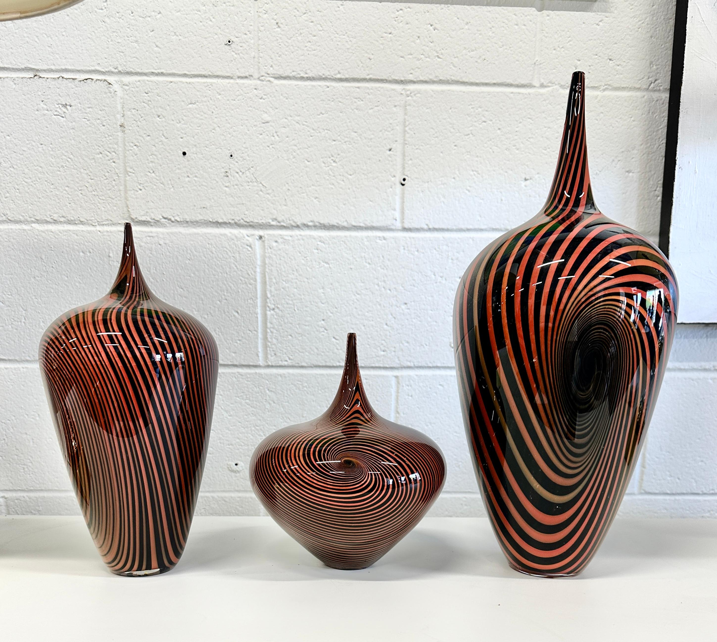 Hand-Crafted 3 Pieces by Noted Canadian Glass Artist Jeff Holmwood  Vortex 1999 For Sale