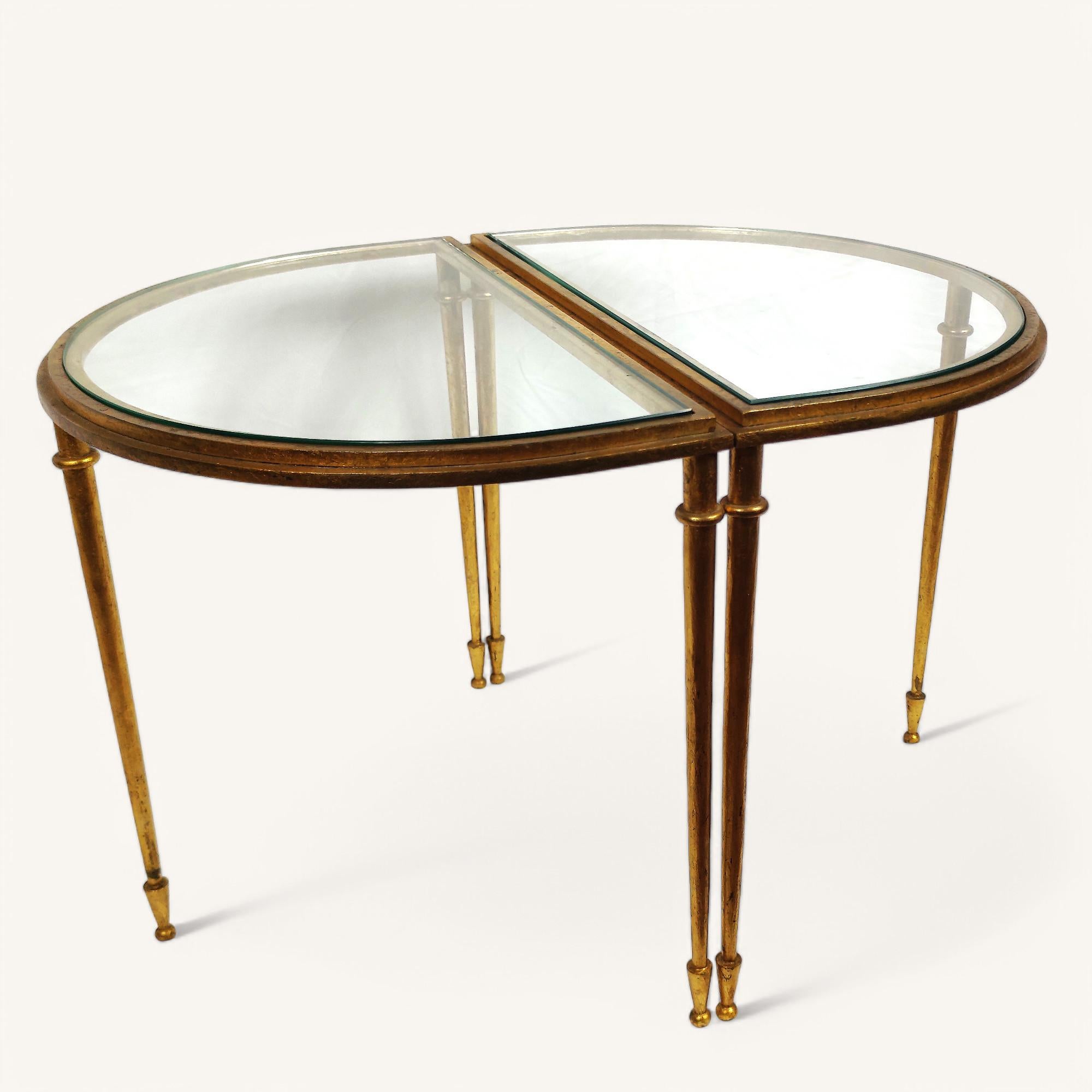 3-Pieces Coffee Table in Gilt Metal by Robert Thibier (1926-2001) For Sale 4
