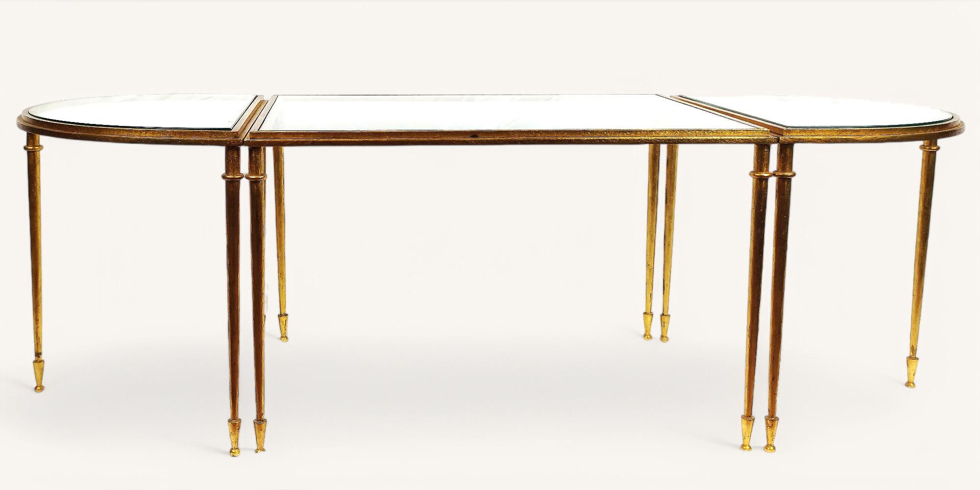 Mid-Century Modern 3-Pieces Coffee Table in Gilt Metal by Robert Thibier (1926-2001) For Sale