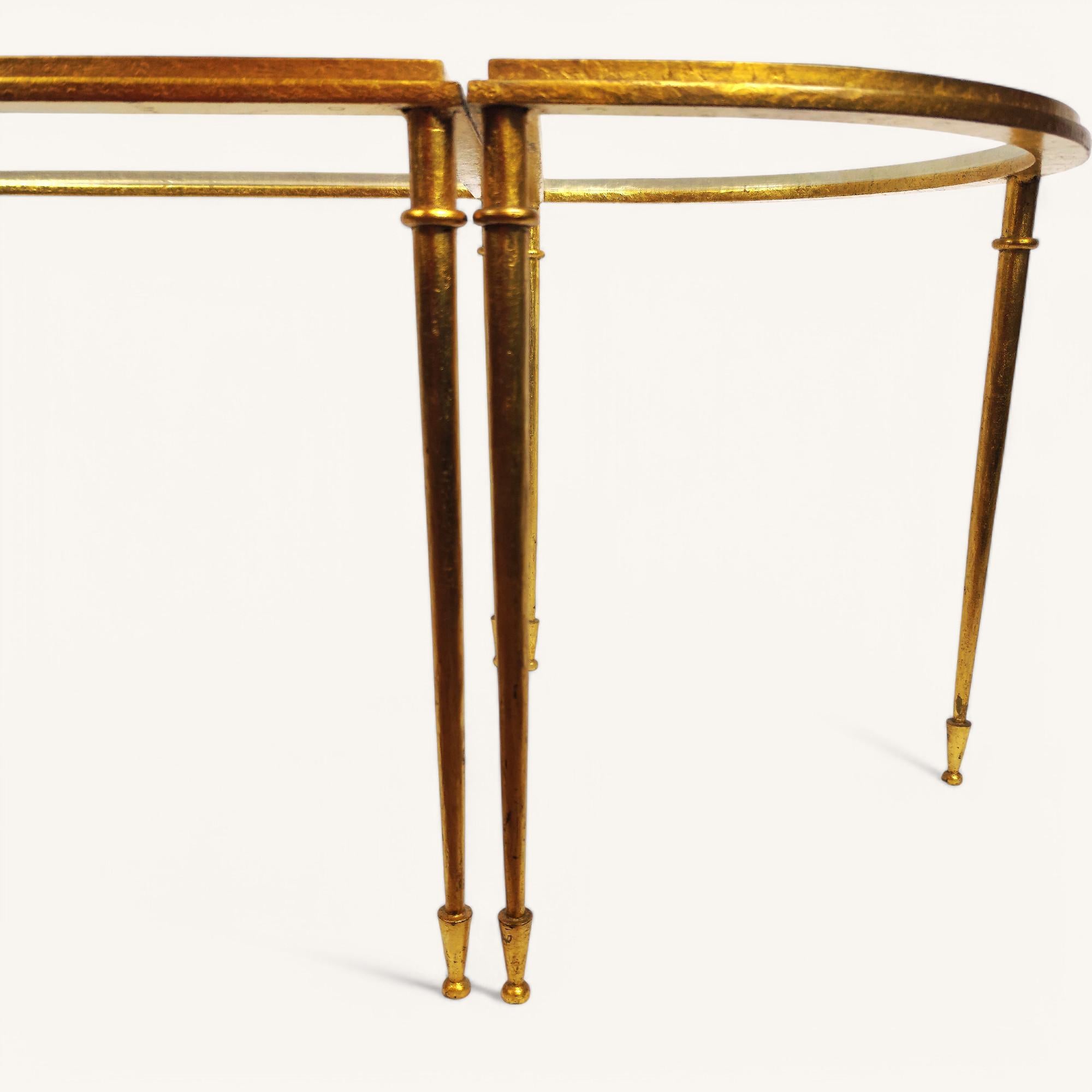 French 3-Pieces Coffee Table in Gilt Metal by Robert Thibier (1926-2001) For Sale