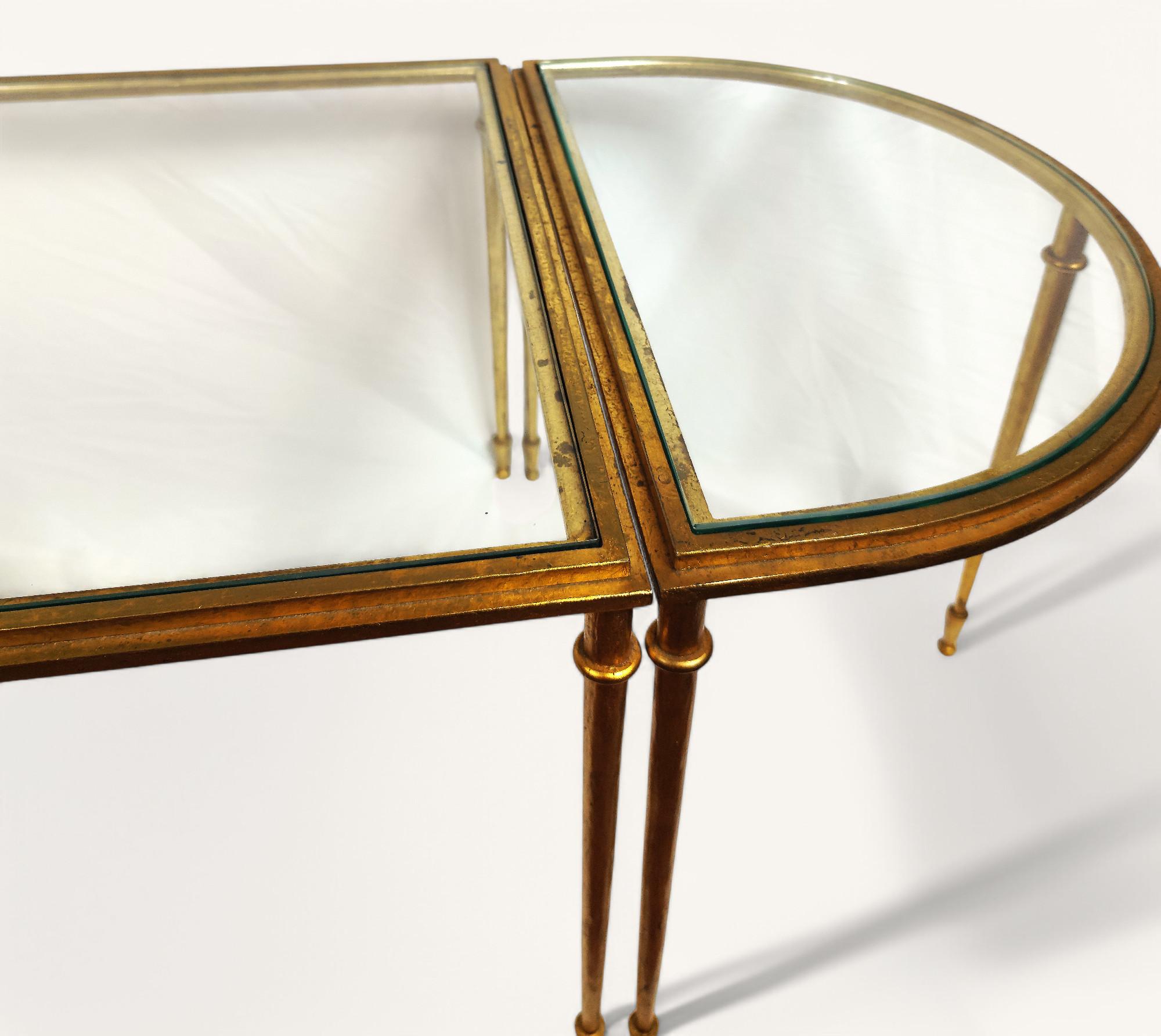 3-Pieces Coffee Table in Gilt Metal by Robert Thibier (1926-2001) In Good Condition For Sale In MOUGINS, FR