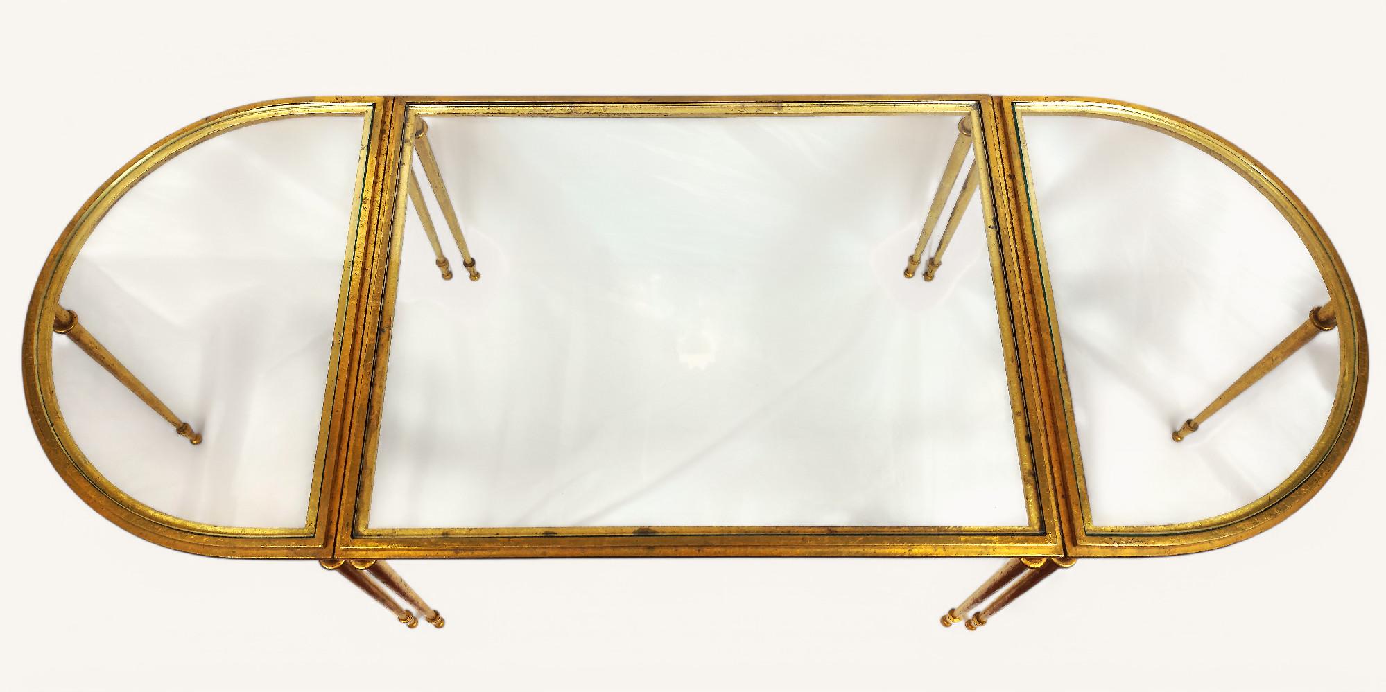 3-Pieces Coffee Table in Gilt Metal by Robert Thibier (1926-2001) For Sale 2