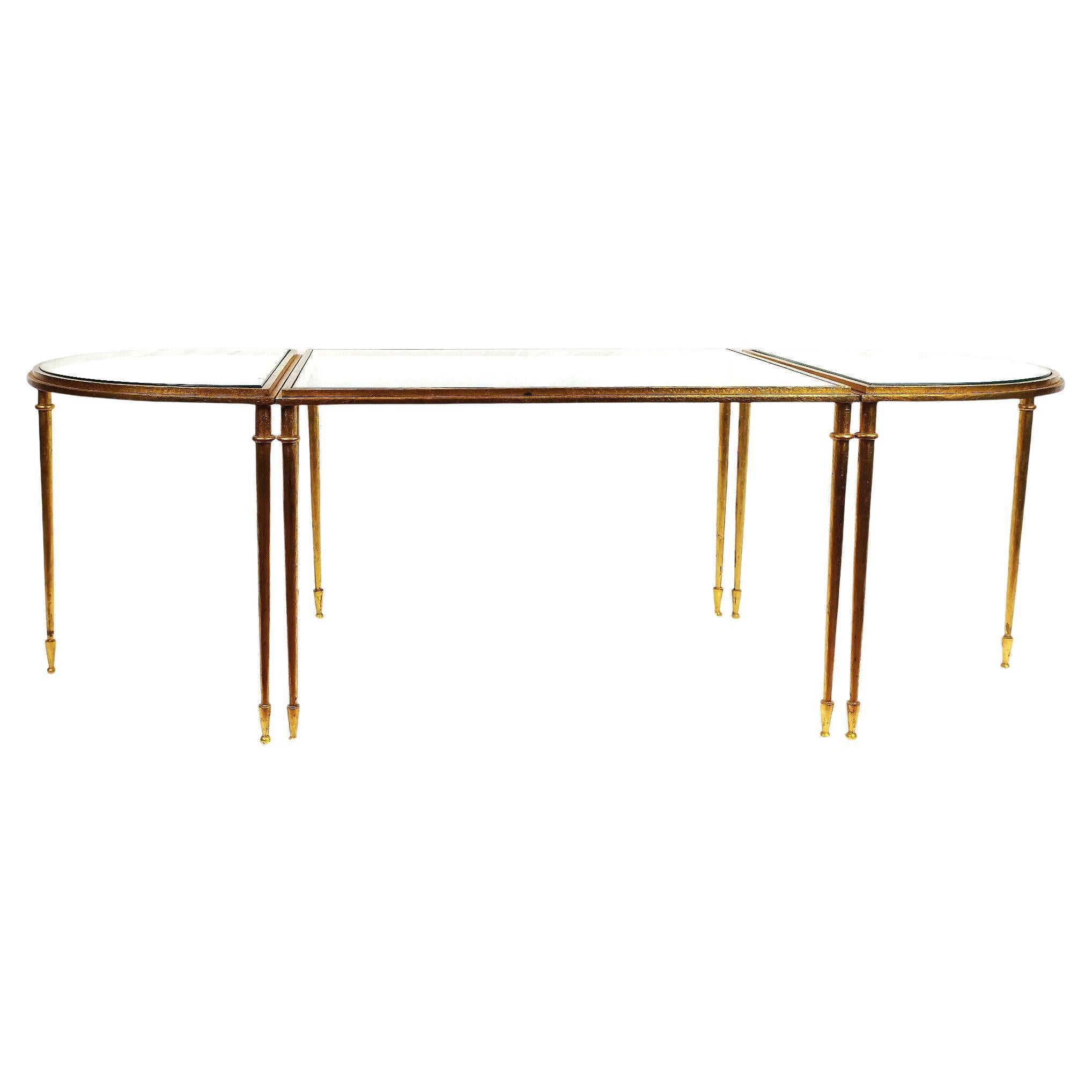 3-Pieces Coffee Table in Gilt Metal by Robert Thibier (1926-2001)