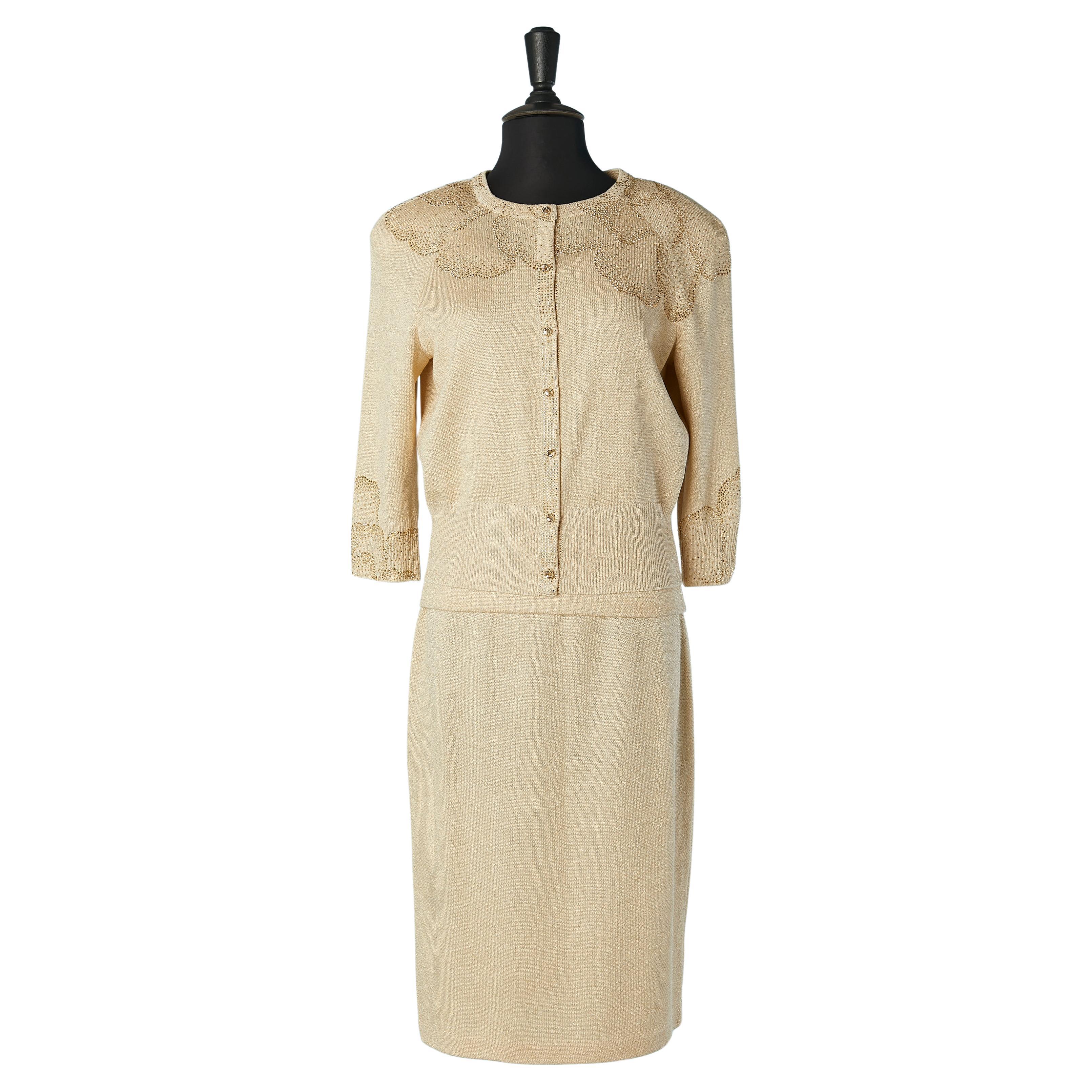 3 pieces ensemble in knit with pattern made of mini studs Sont John Evening For Sale
