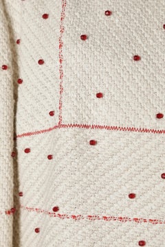3 pieces ensemble in off-white cotton and wool tweed with red beads Chanel