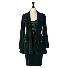 Vintage  3 pieces skirt-suit and bustier velvet ensemble with laces Chantal Thomass 
