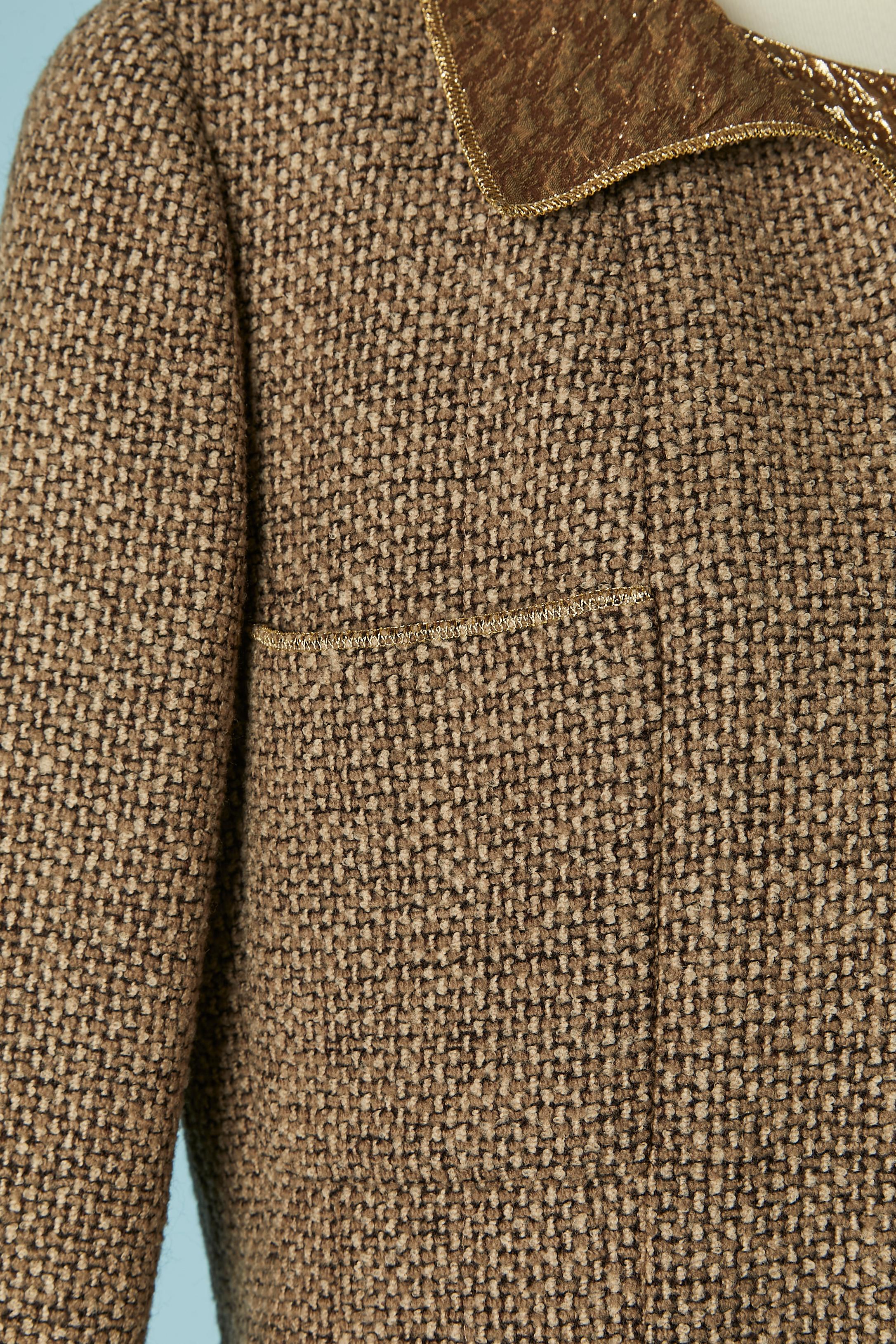 Brown 3 pieces skirt suit ensemble in tweed and lurex CHANEL BOUTIQUE For Sale