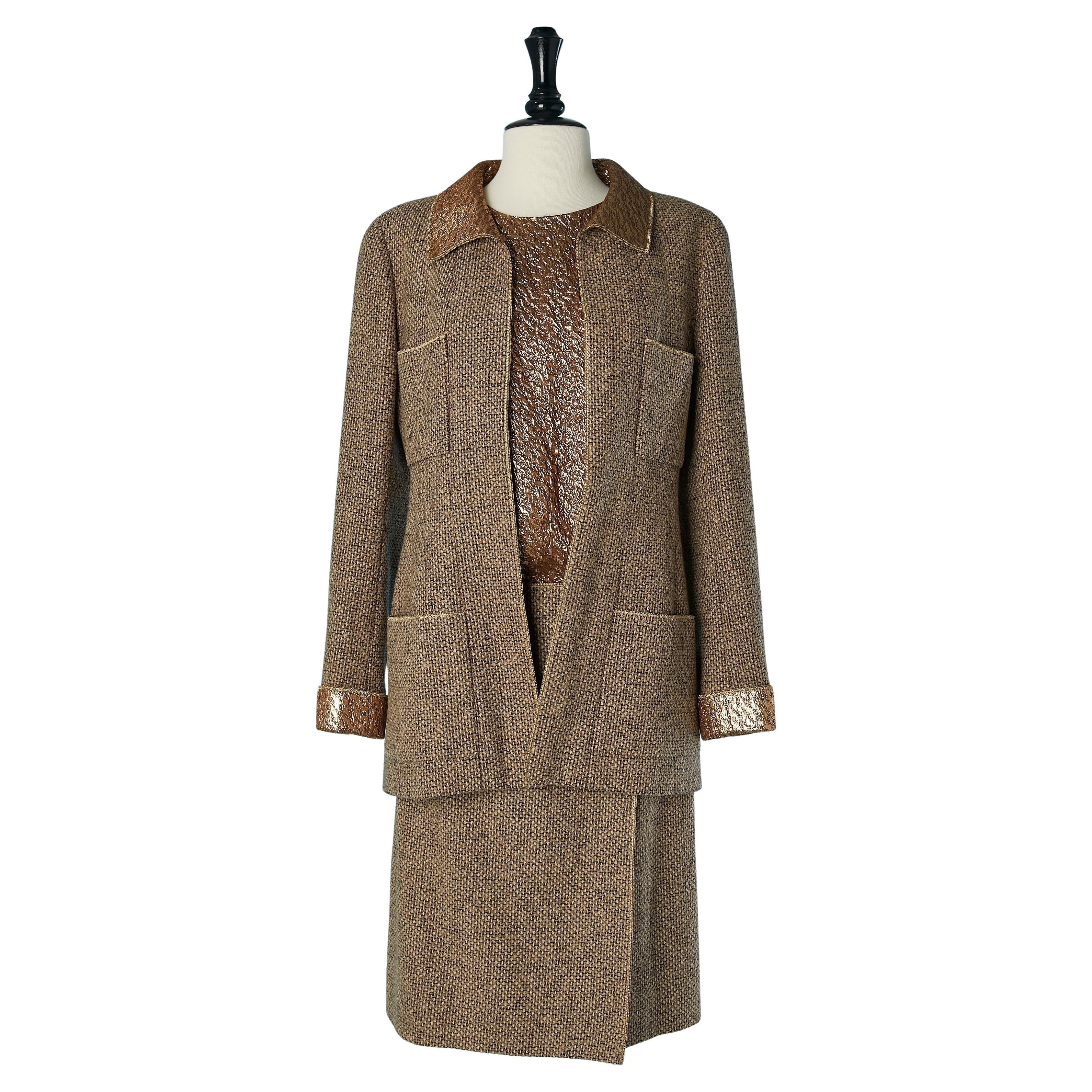3 pieces skirt suit ensemble in tweed and lurex CHANEL BOUTIQUE For Sale